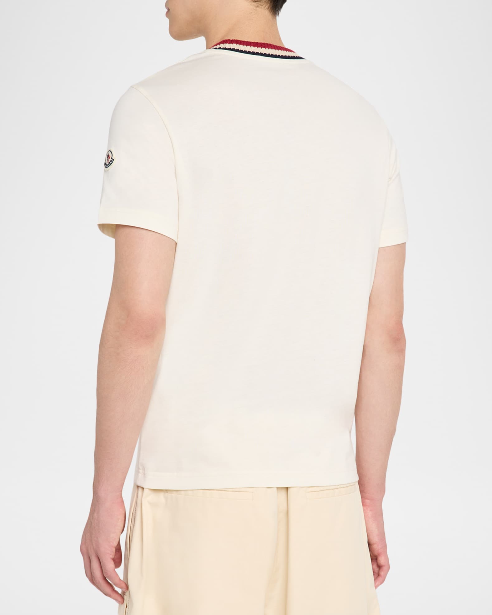 Moncler Men's Jersey Stripe-Ribbed Crewneck T-Shirt | Neiman Marcus