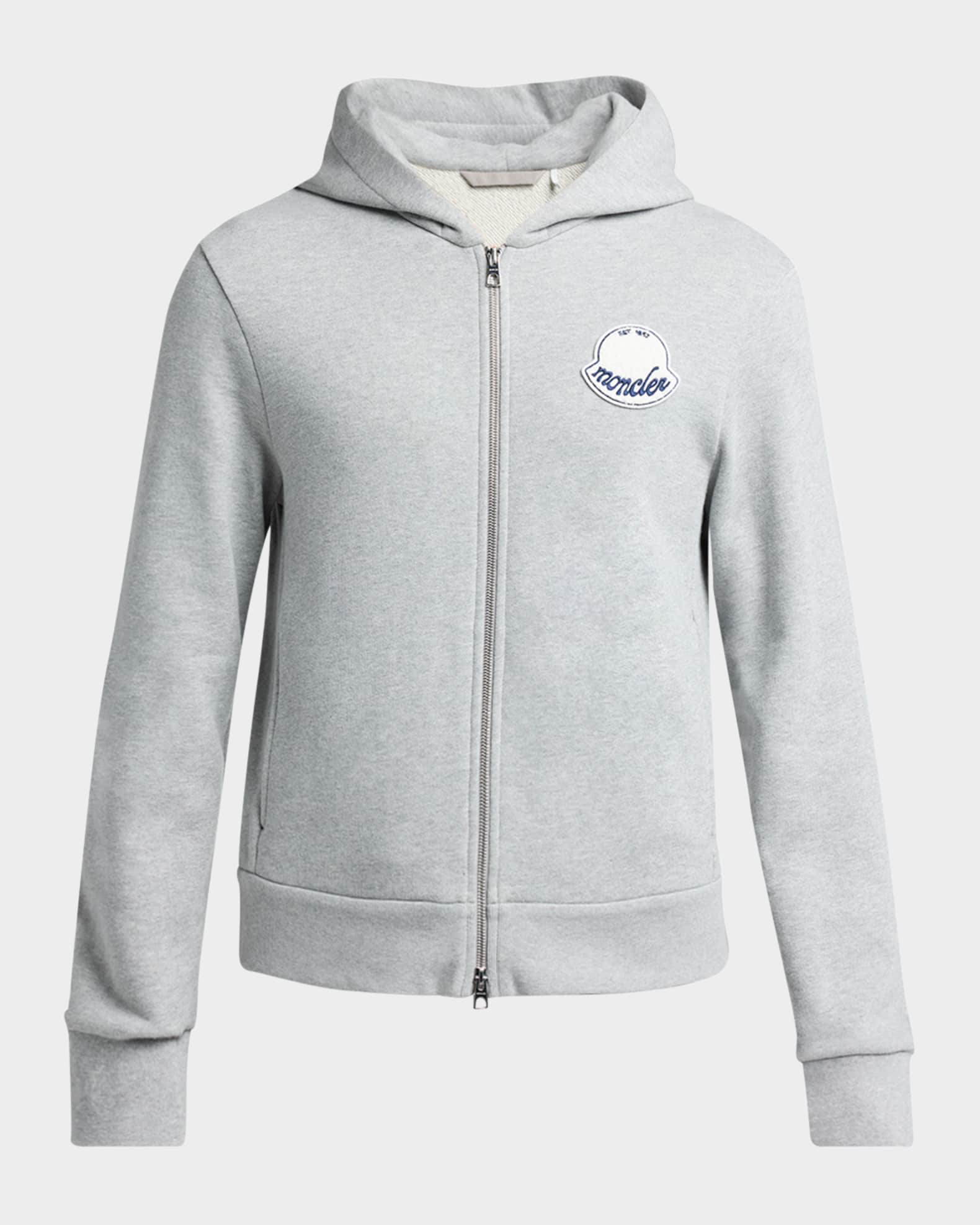 Moncler Men's Chenille-Logo Full-Zip Hoodie | Neiman Marcus