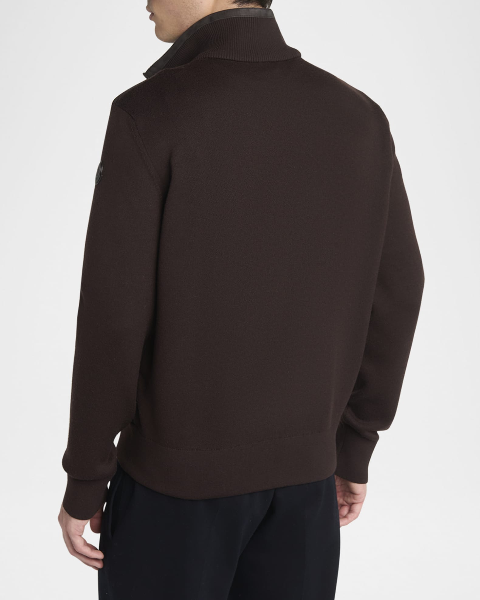 Moncler Men's Wool and Suede Snap-Front Cardigan | Neiman Marcus