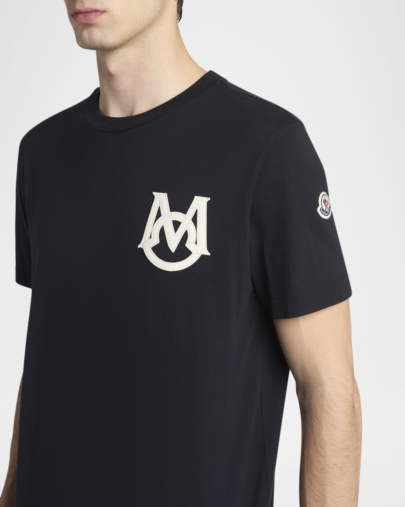 Moncler Men's Monogram Applique Crewneck T-Shirt | Neiman Marcus
