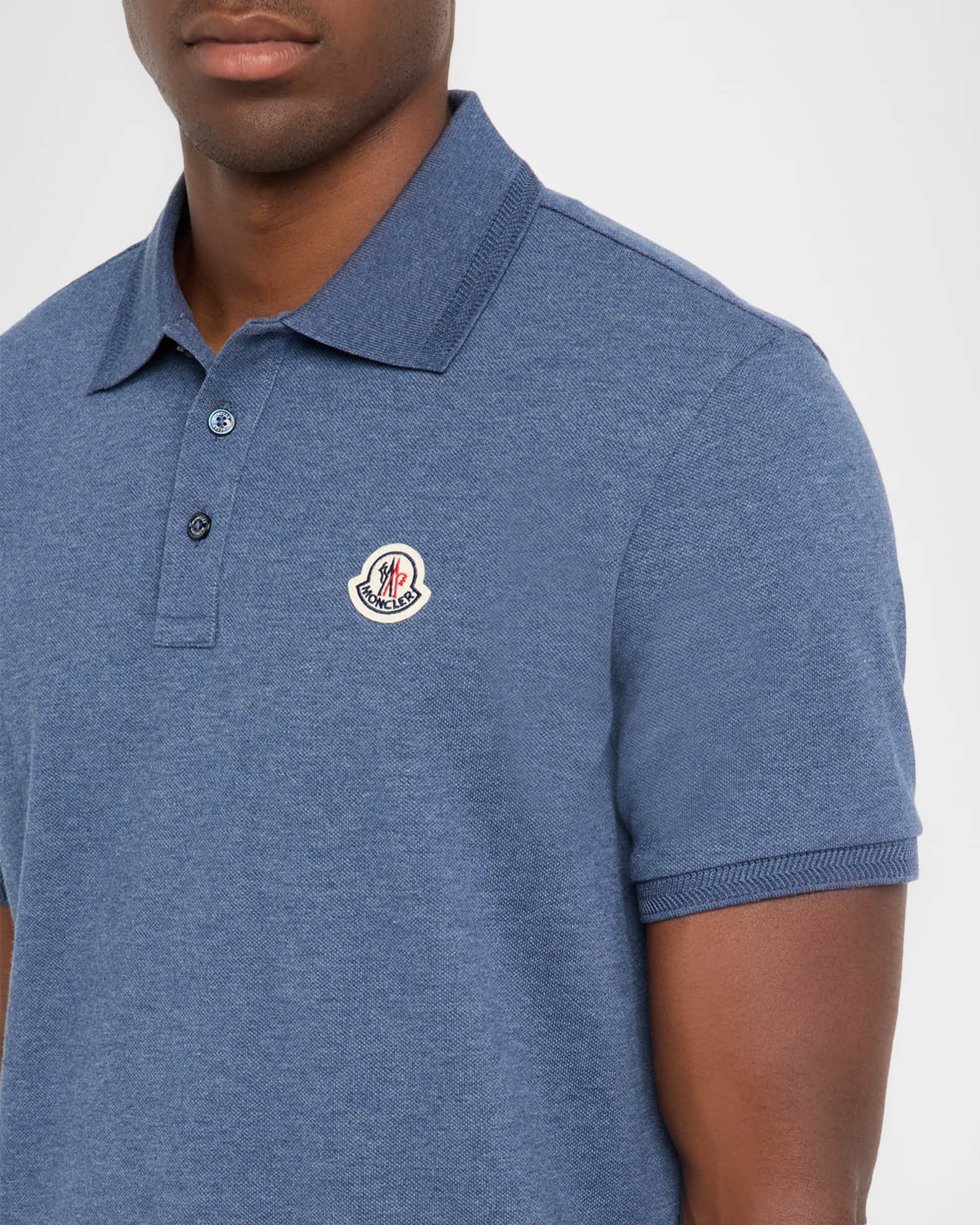 Moncler Men's Leather-Emblem Polo Shirt | Neiman Marcus