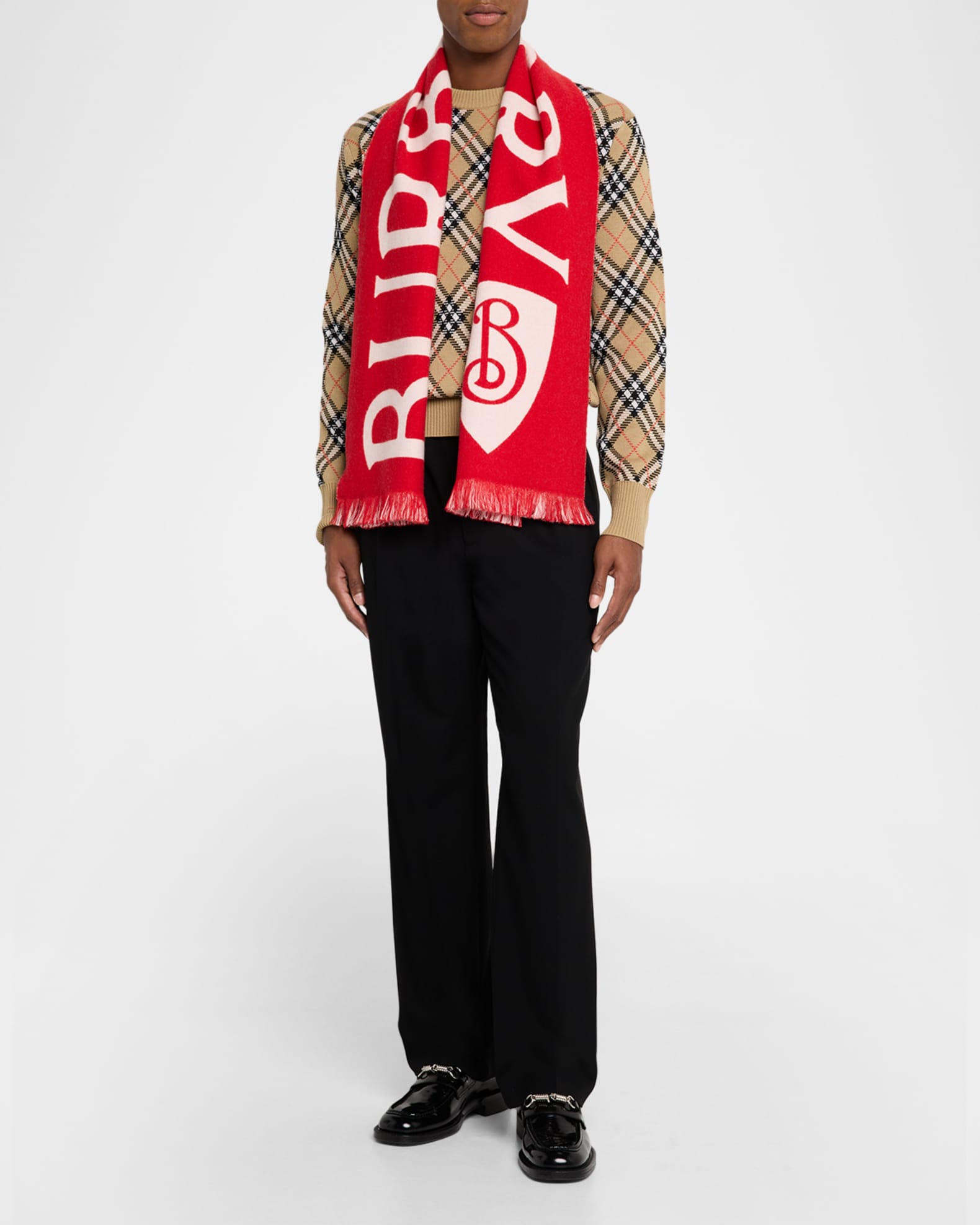Men's Logo Text with Shield Wool-Blend Scarf 1