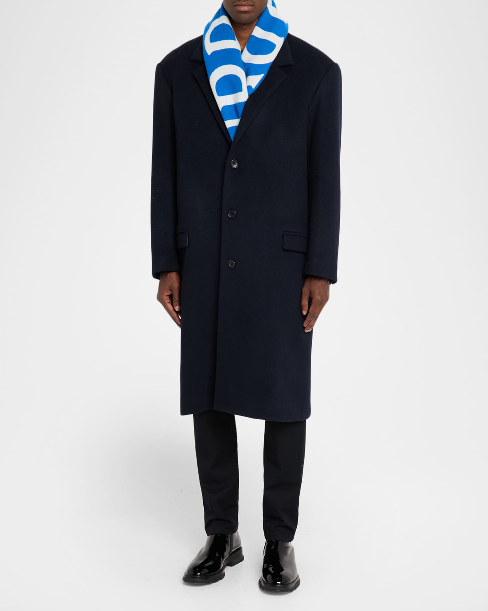 Burberry Men's Wool Logo Text B Shield Scarf | Neiman Marcus