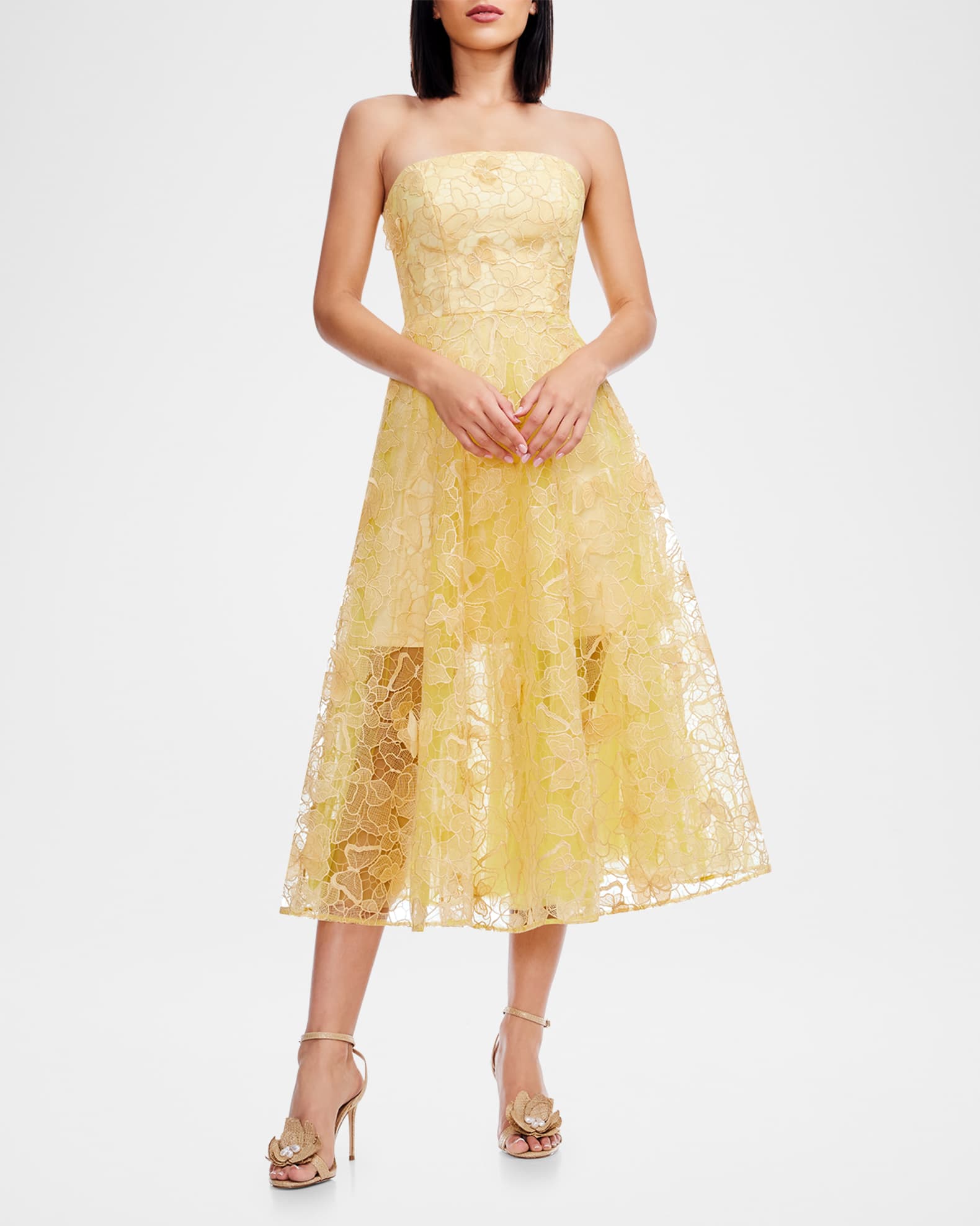Mirabelle Strapless Floral Lace Midi Dress 1