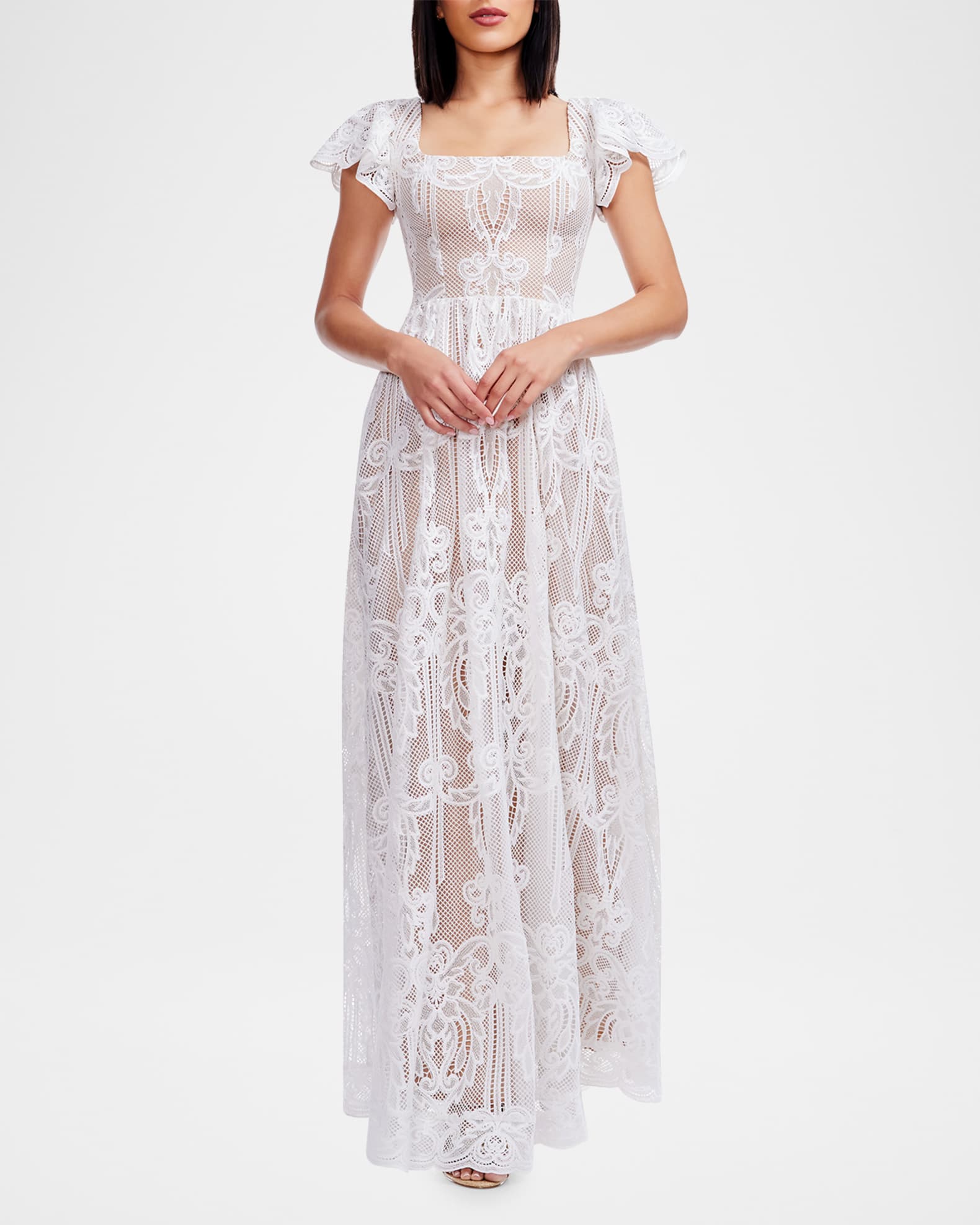 Janis Flutter-Sleeve Lace Maxi Dress 1