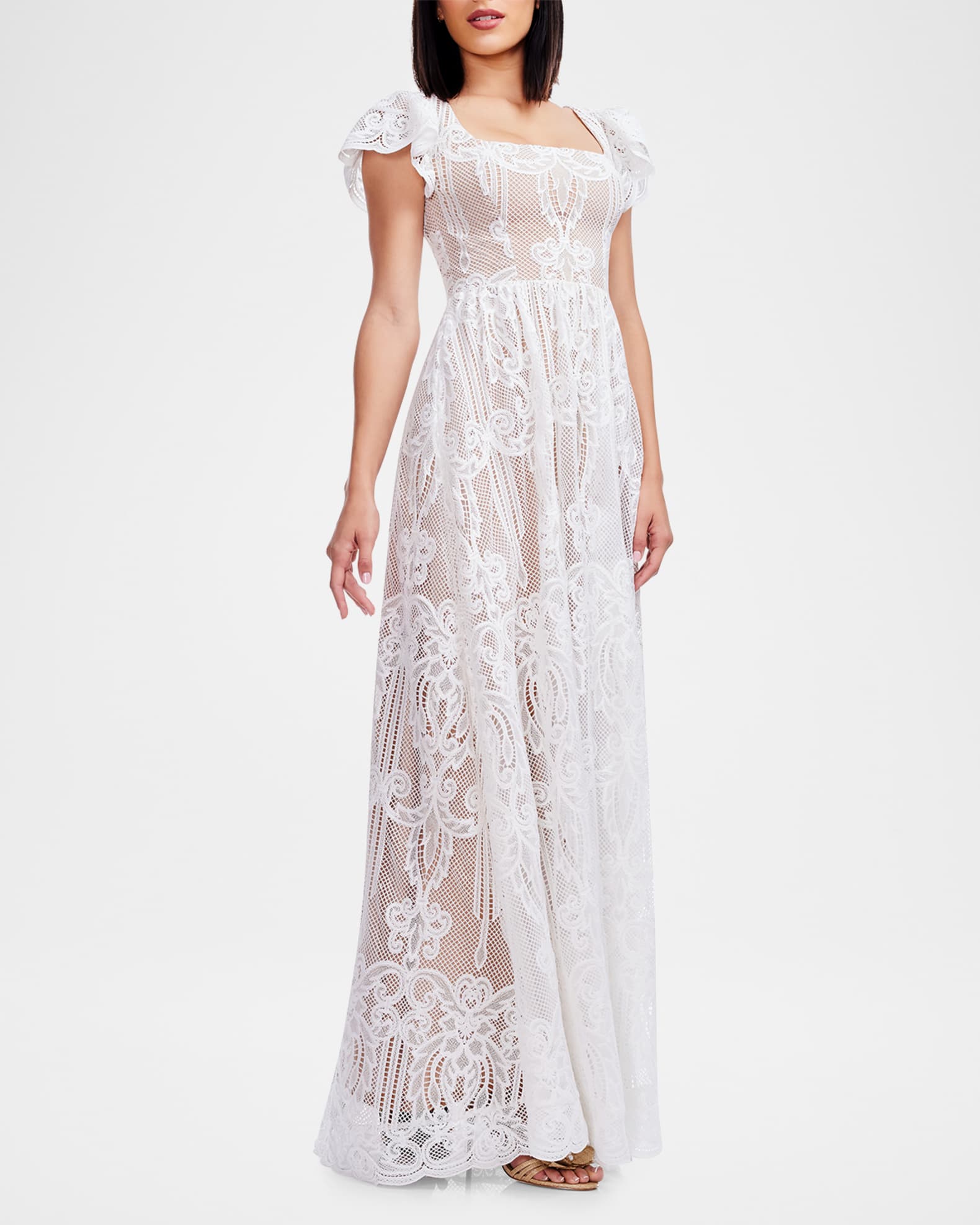 chinese dress ladies Jelani Layered Mesh High-Slit Drape Maxi Dress