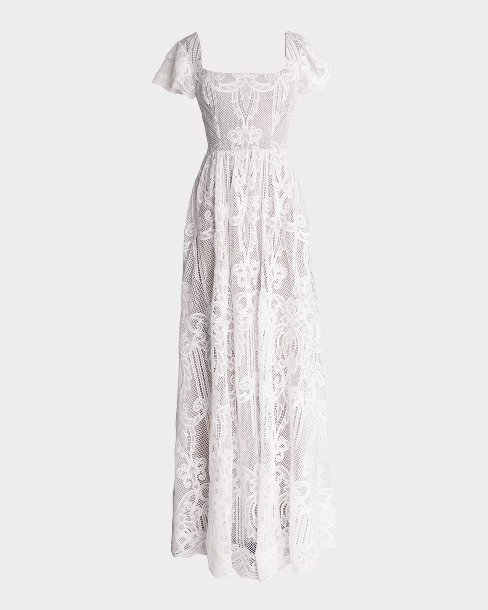 Janis Flutter-Sleeve Lace Maxi Dress 0