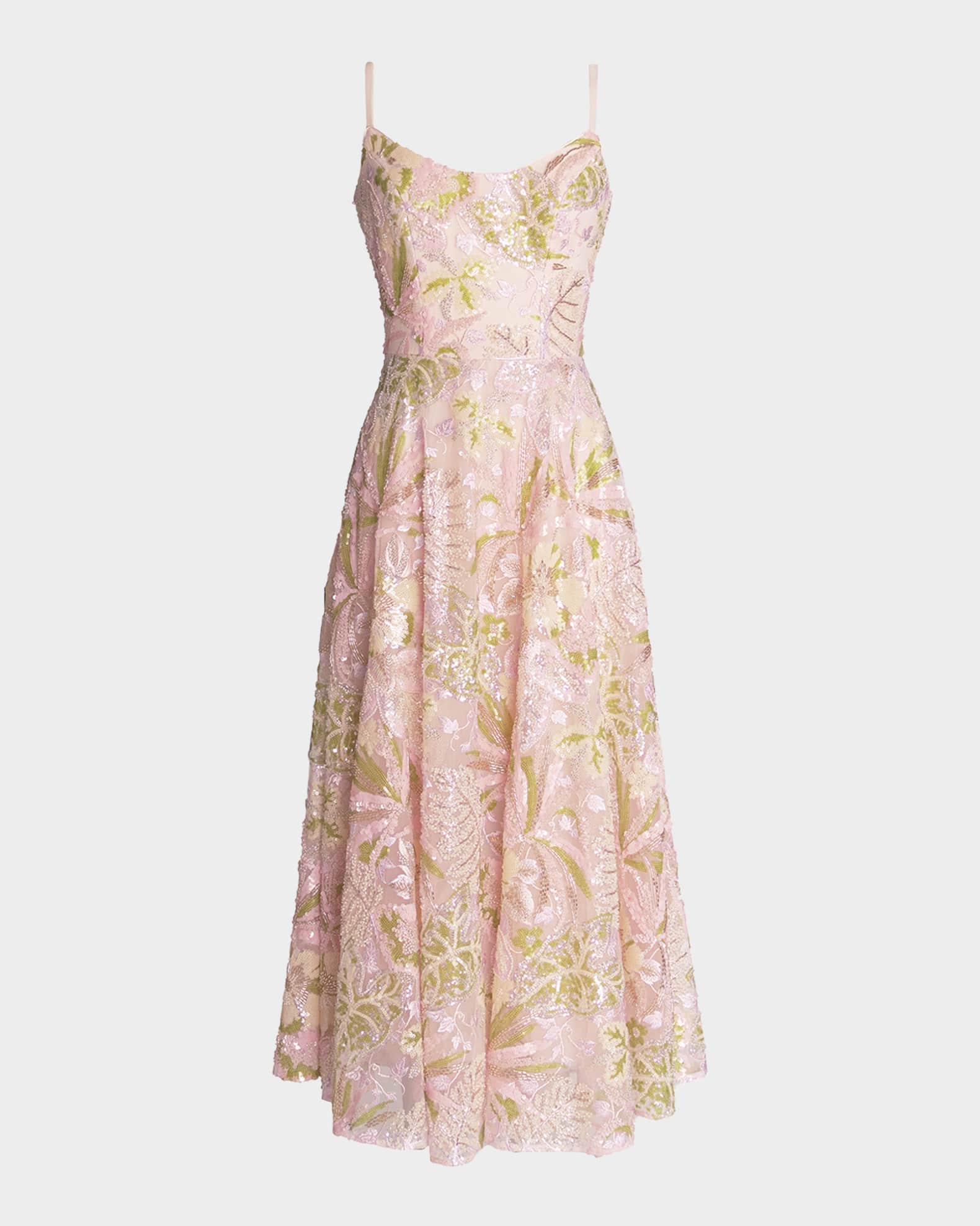 Uma Sleeveless Floral Bead & Sequin Midi Dress 0