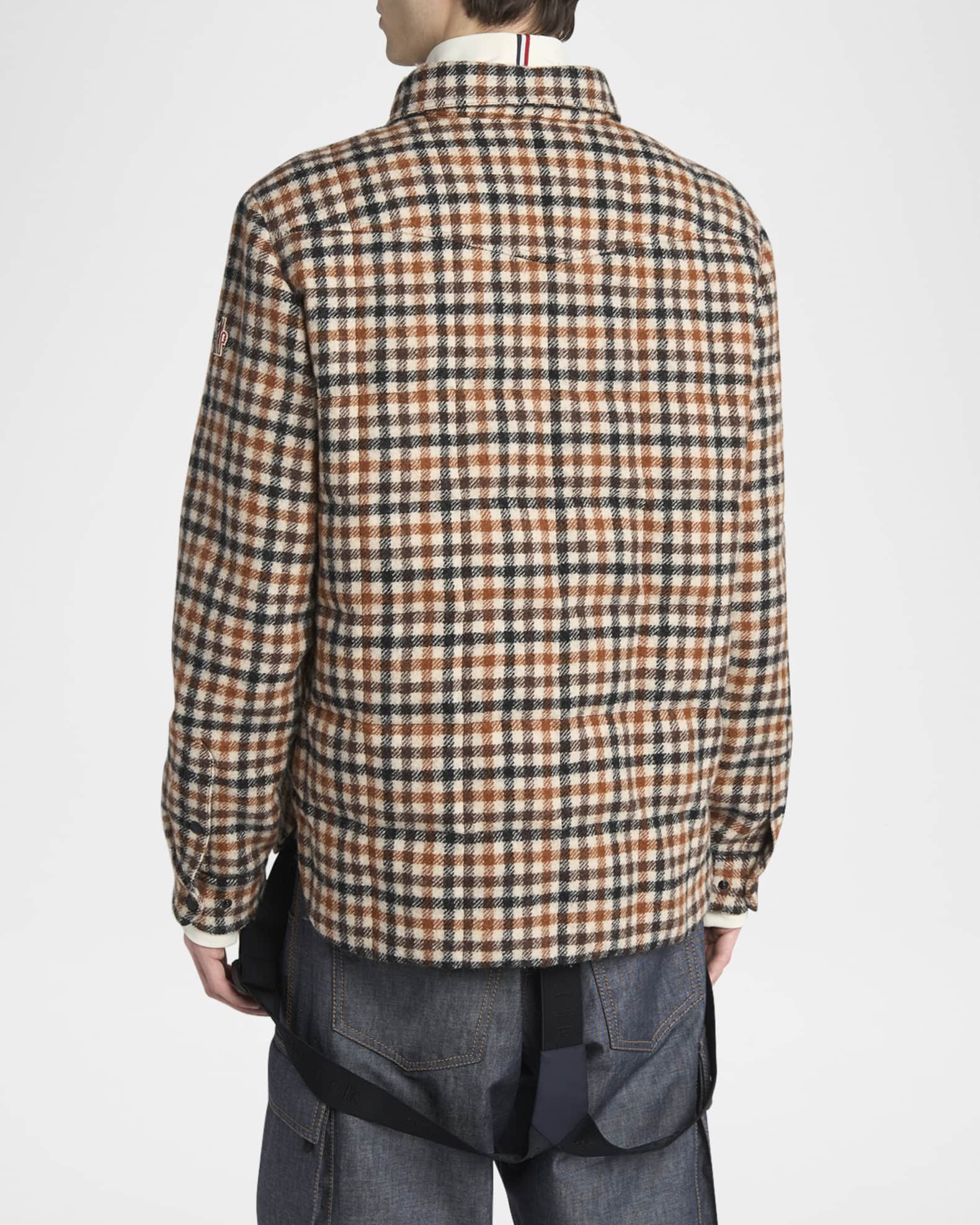 Moncler Grenoble Men's Check Wool Padded Shirt Jacket | Neiman Marcus