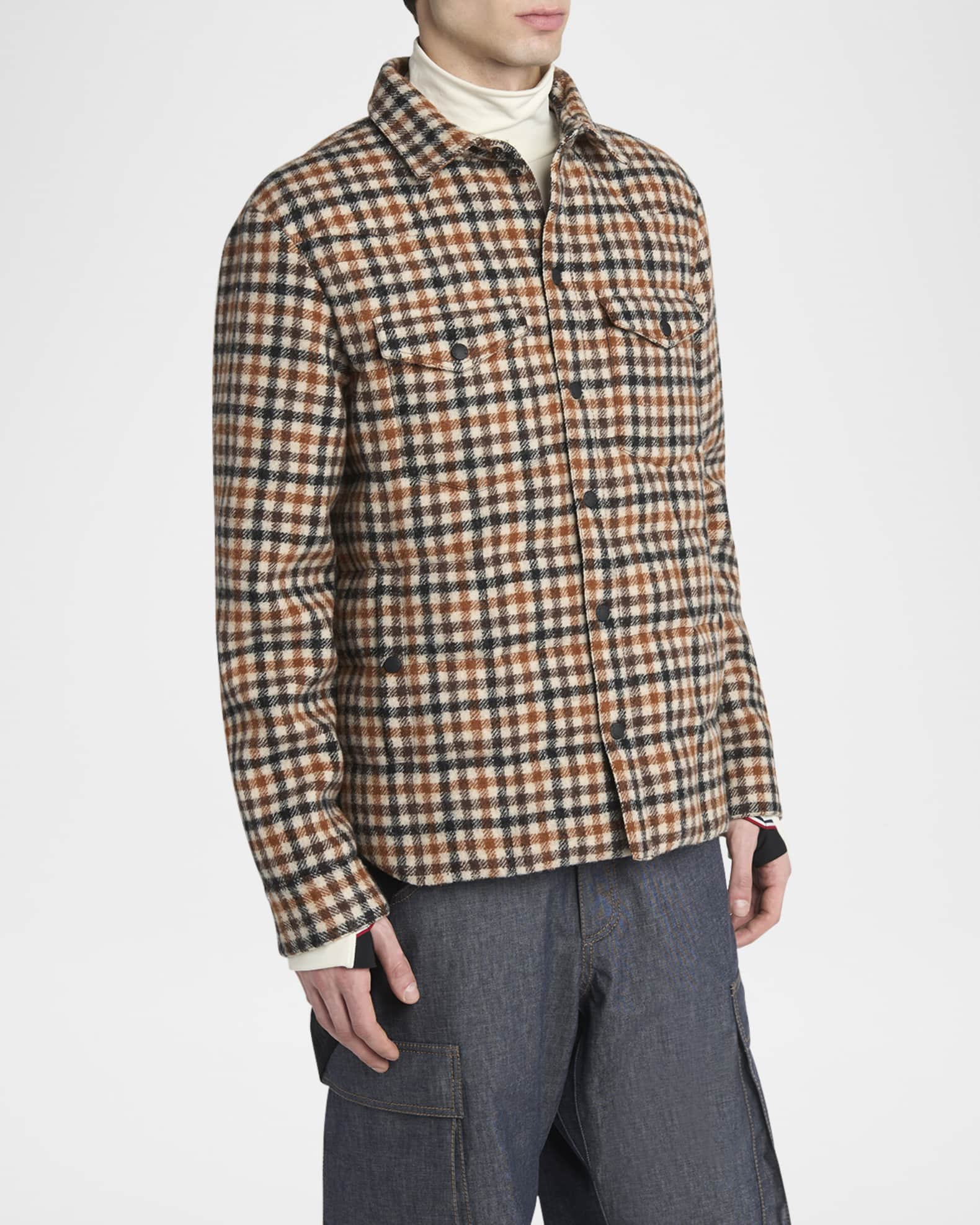 Moncler Grenoble Men's Check Wool Padded Shirt Jacket