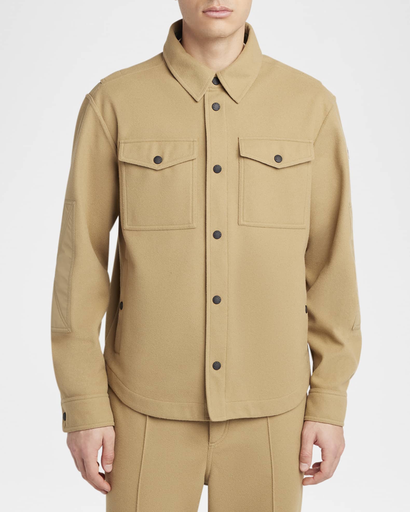 Moncler Grenoble Brushed Jersey Snap-Front Overshirt | Neiman Marcus