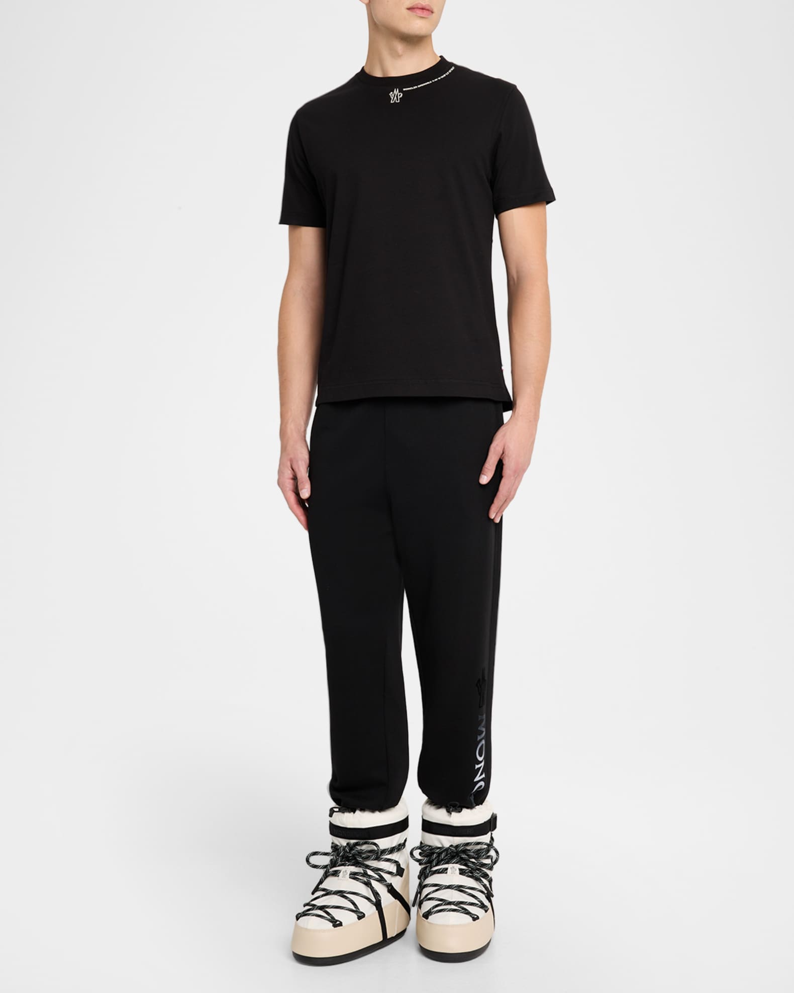 MONCLER GRENOBLE 25ss Tシャツ　ネックロゴ　ブラック Moncler Grenoble Men's Cotton Logo Crewneck T-Shirt | Neiman Marcus