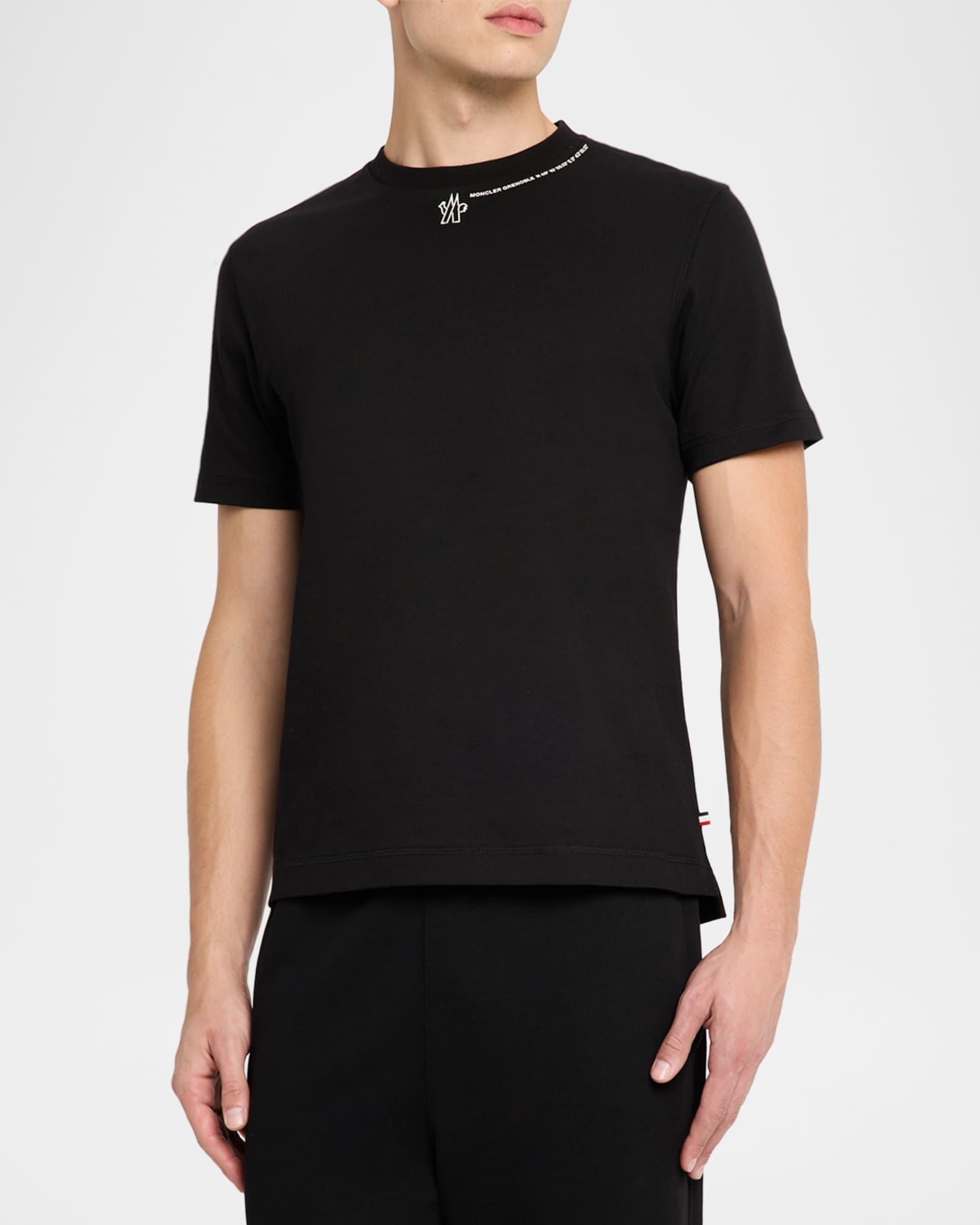 MONCLER GRENOBLE 25ss Tシャツ　ネックロゴ　ブラック Moncler Grenoble Men's Cotton Logo Crewneck T-Shirt | Neiman Marcus