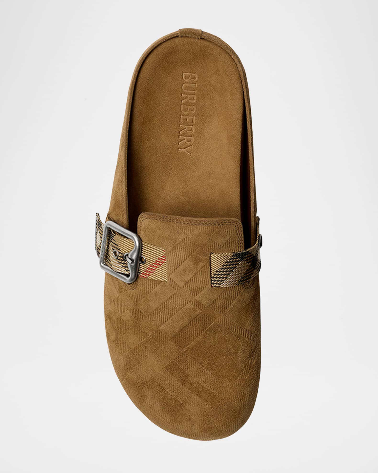 Burberry Urchin Calf Suede Slide Clogs | Neiman Marcus