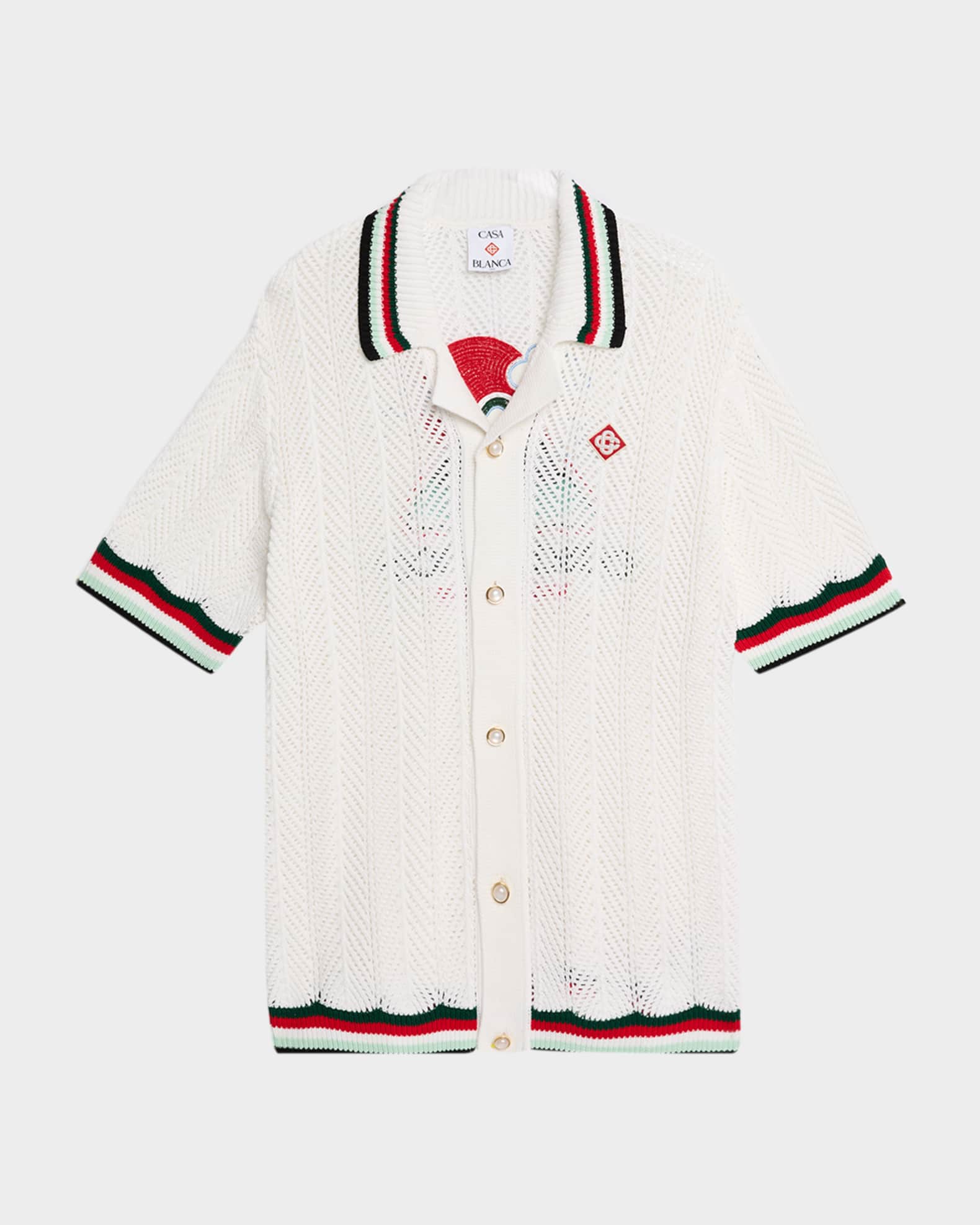 Men's Faux Crochet Stripe-Trim Short-Sleeve Shirt 0
