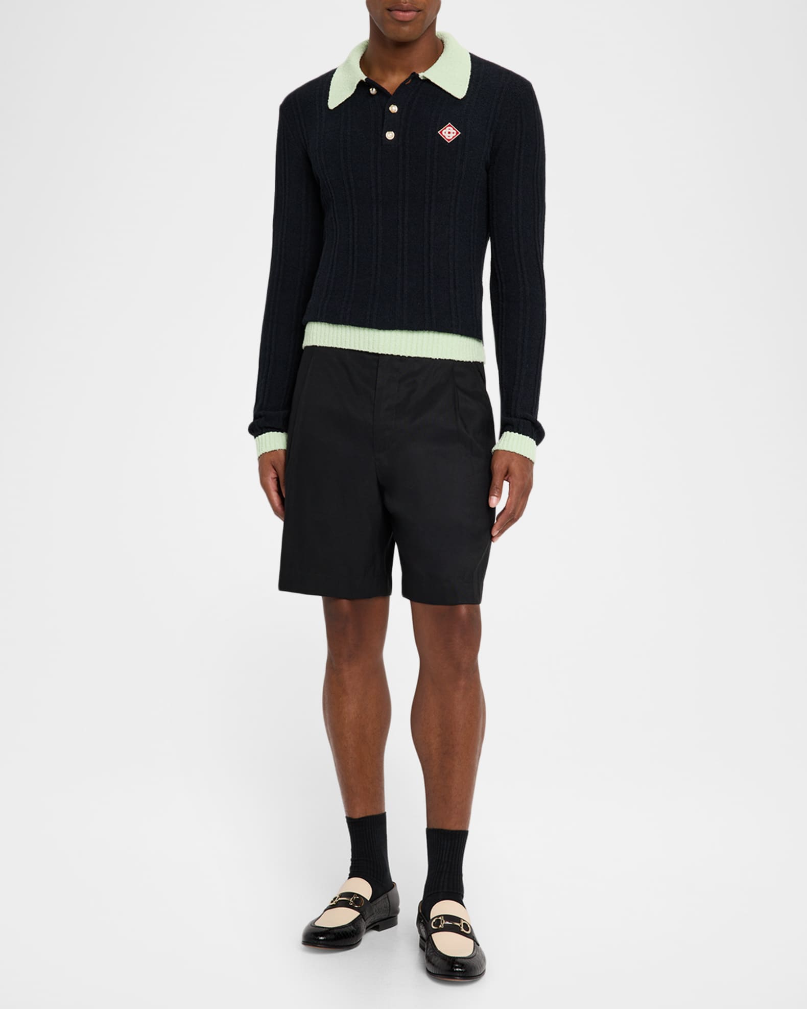 Men's Boucle Knit Long-Sleeve Polo Shirt 1