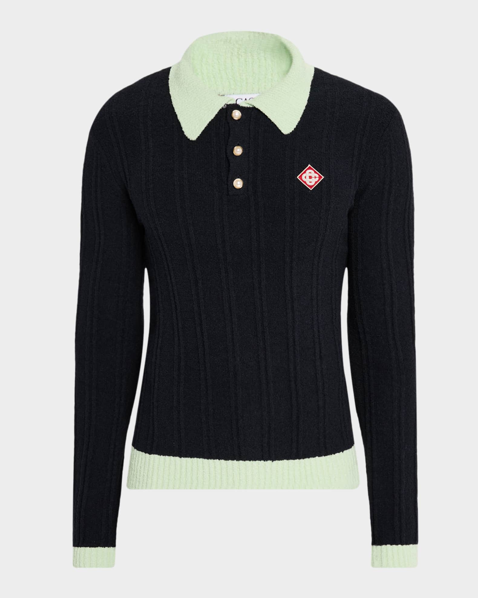 Men's Boucle Knit Long-Sleeve Polo Shirt 0