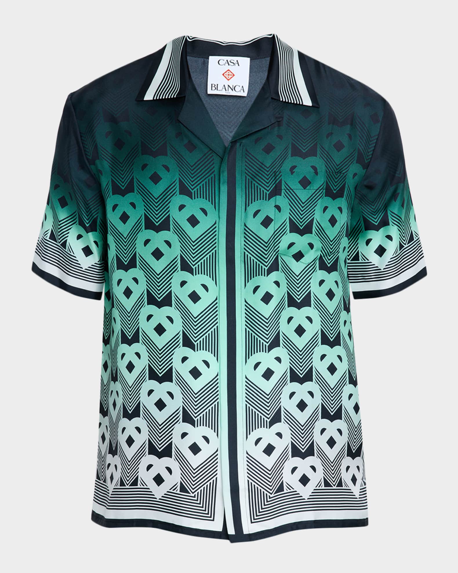 Men's Silk Heart Monogram Short-Sleeve Shirt 0