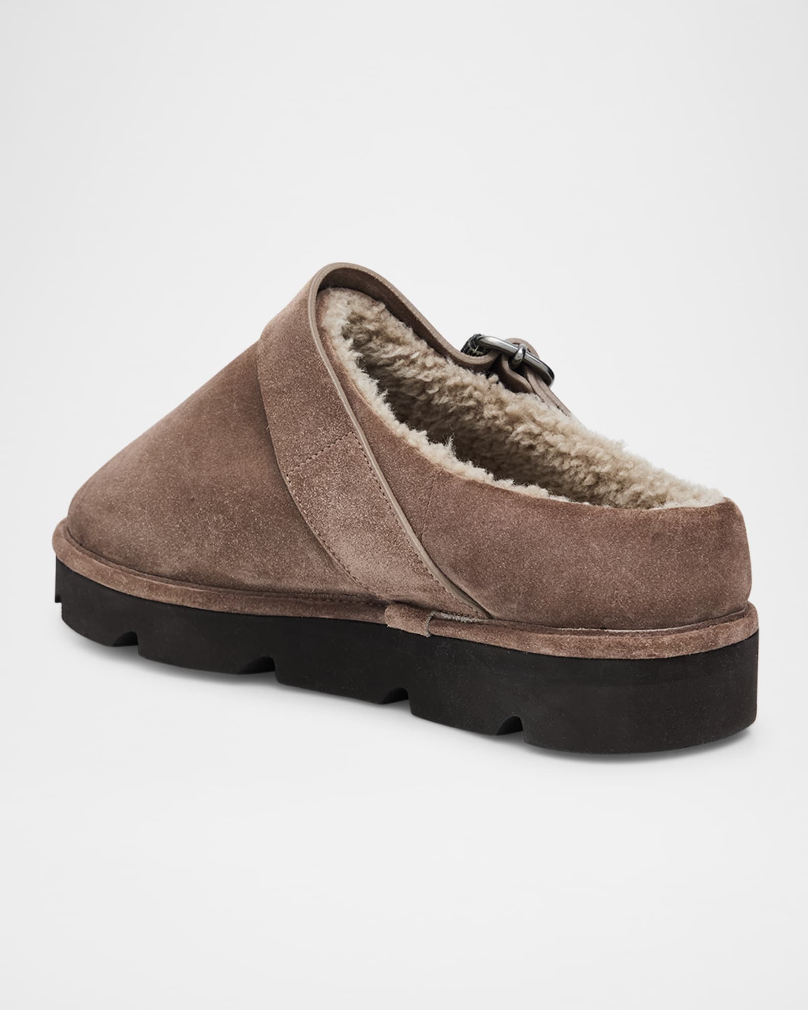 Brunello Cucinelli Shiny Detail Shearling-Lined Suede Mules