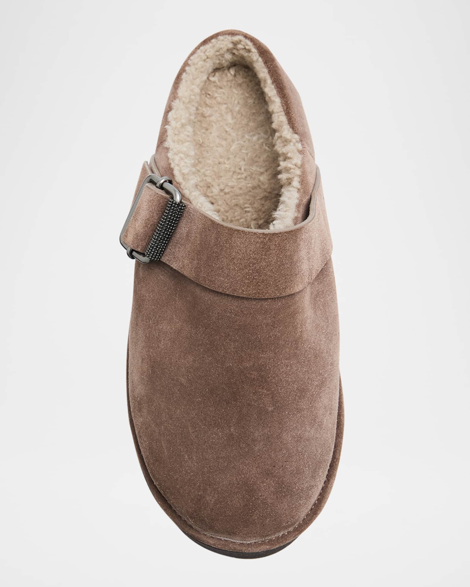 Brunello Cucinelli Shiny Detail Shearling-Lined Suede Mules