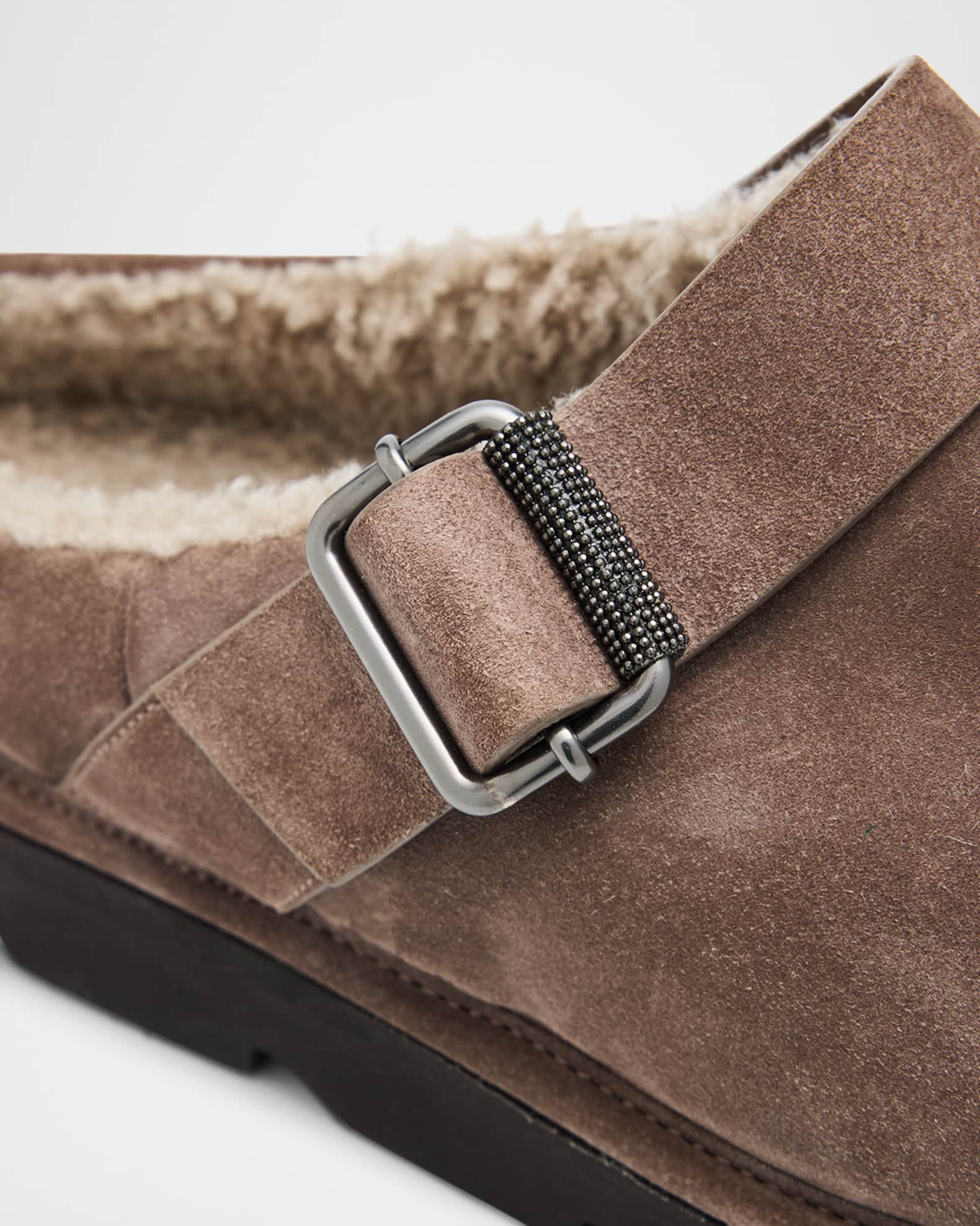 Brunello Cucinelli Shiny Detail Shearling-Lined Suede Mules