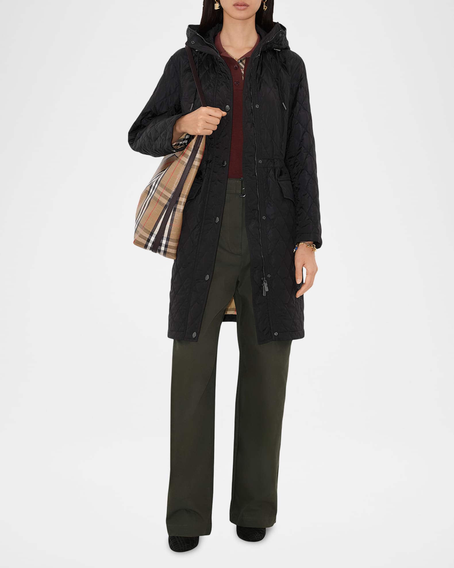 Burberry Hillgate Quilted Long Hooded Jacket | Neiman Marcus