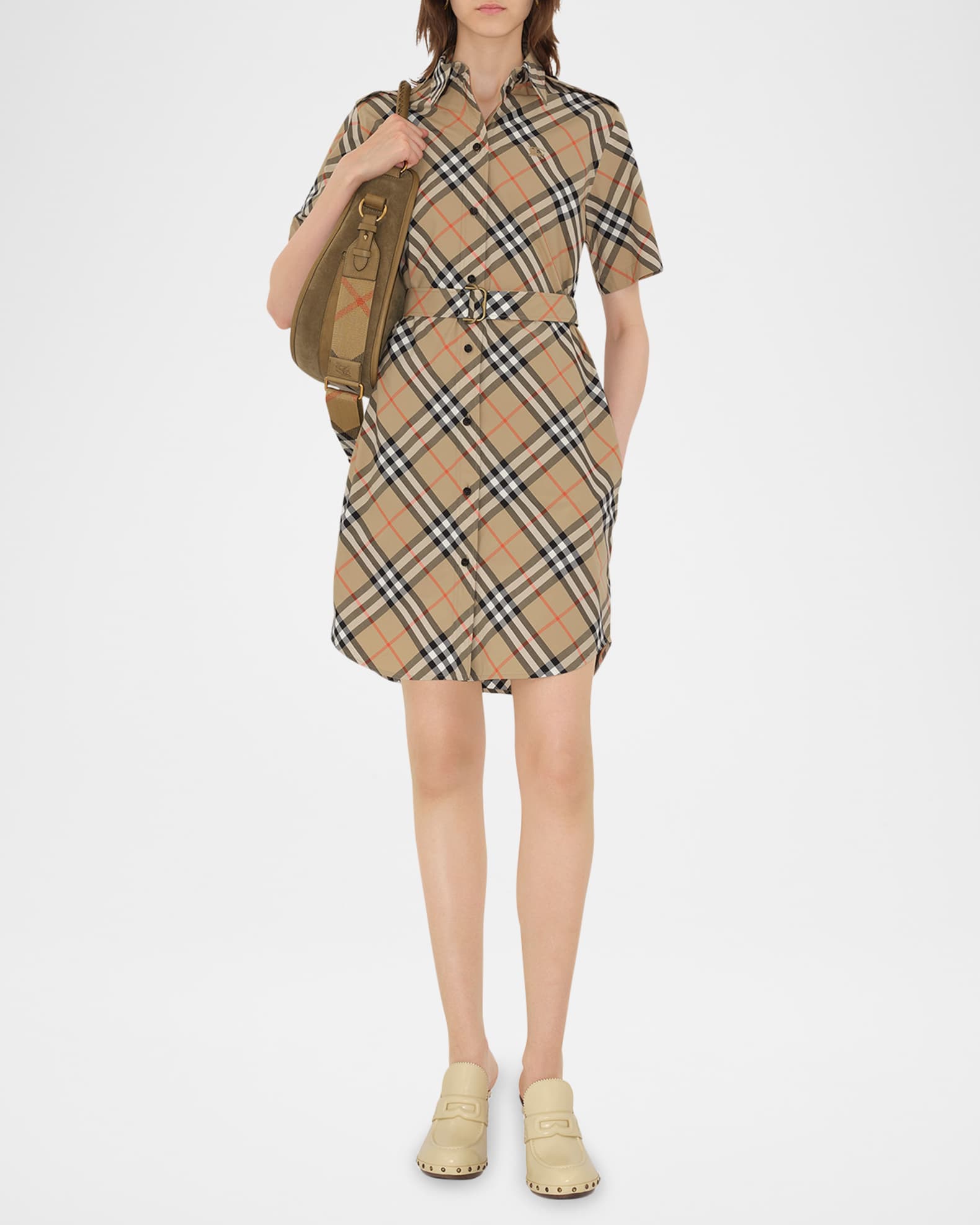 【関税負担】BURBERRY CHECK SHIRT DRESS Check Cotton Shirt Dress in Sand - Women | Burberry® Official