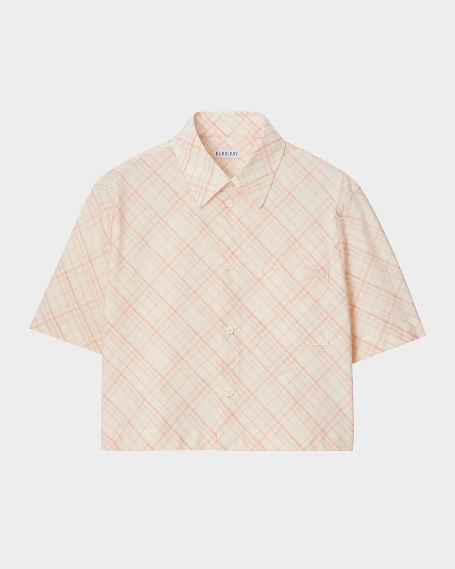 Check Short-Sleeve Crop Button-Down Shirt 0
