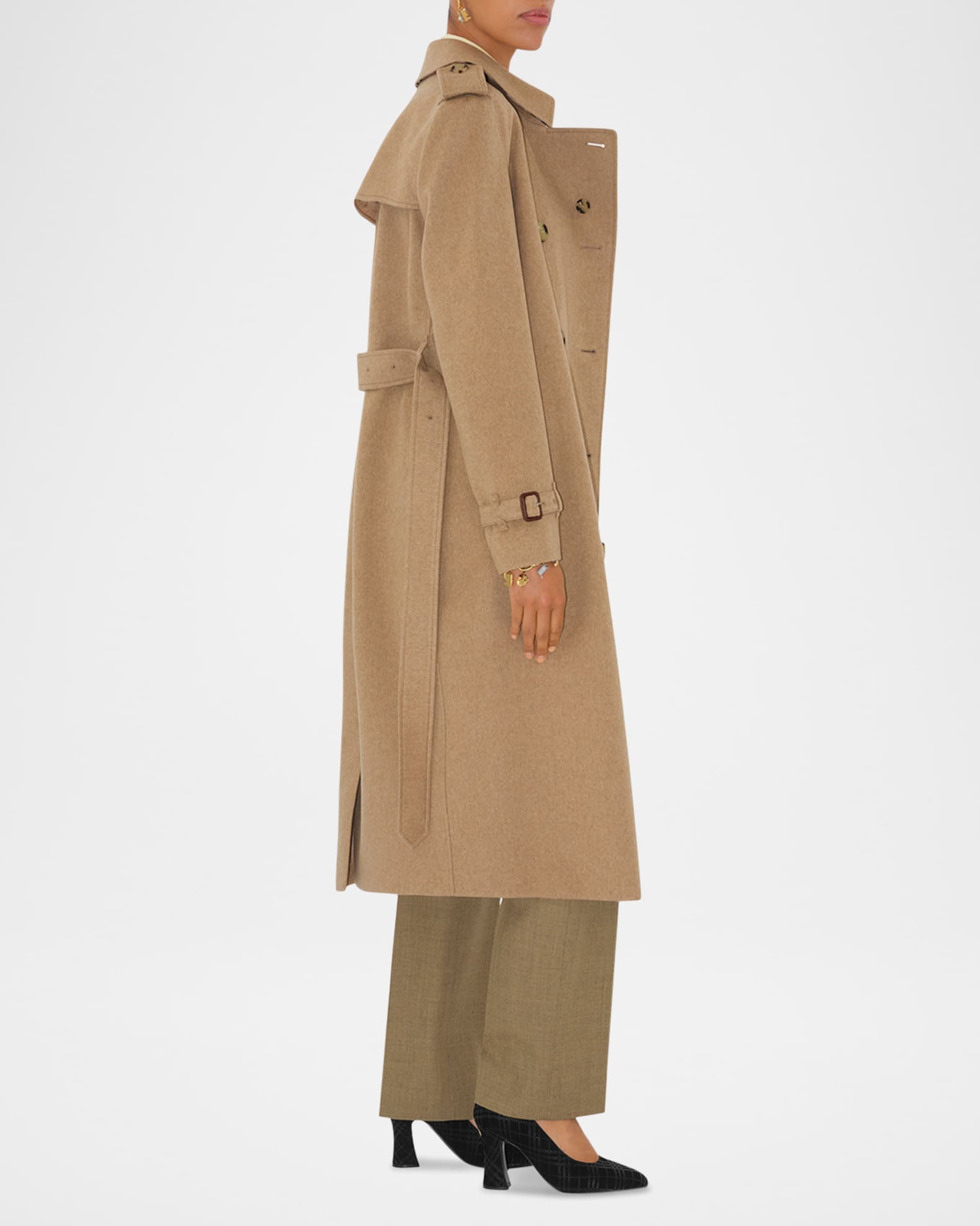Burberry Kensington Belted Cashmere-Wool Double-Breasted Trench