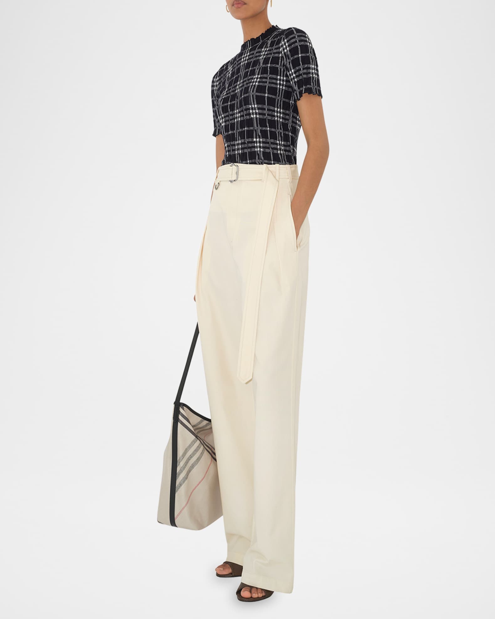 Check Short-Sleeve Crinkle Top 1
