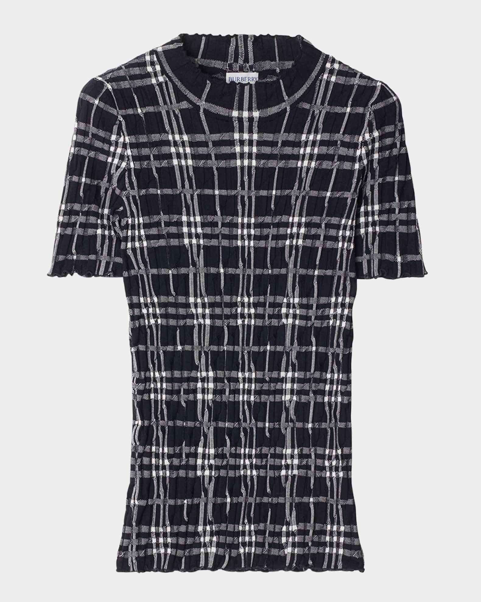 Check Short-Sleeve Crinkle Top 0