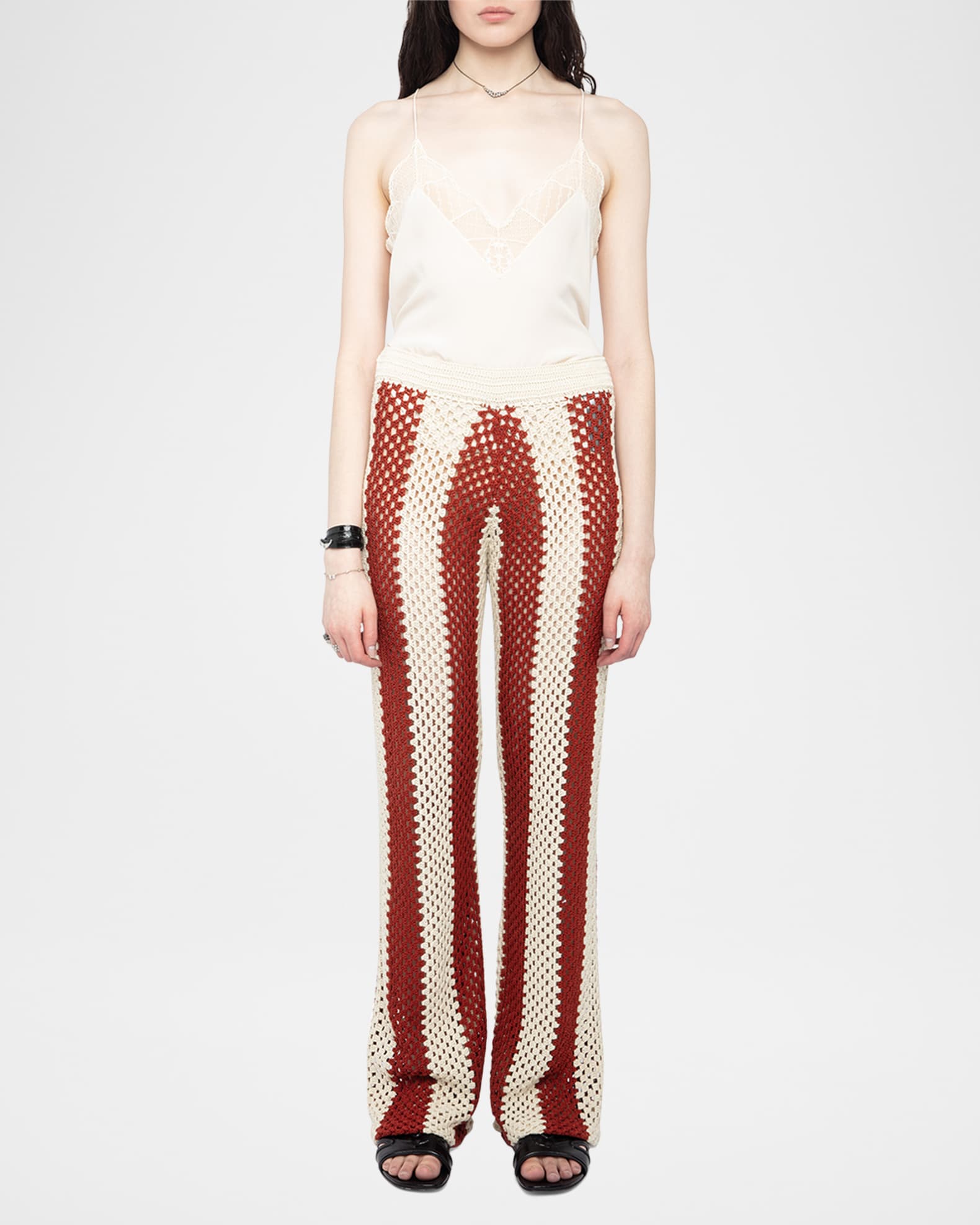Pia Striped Crochet-Knit Pants 1