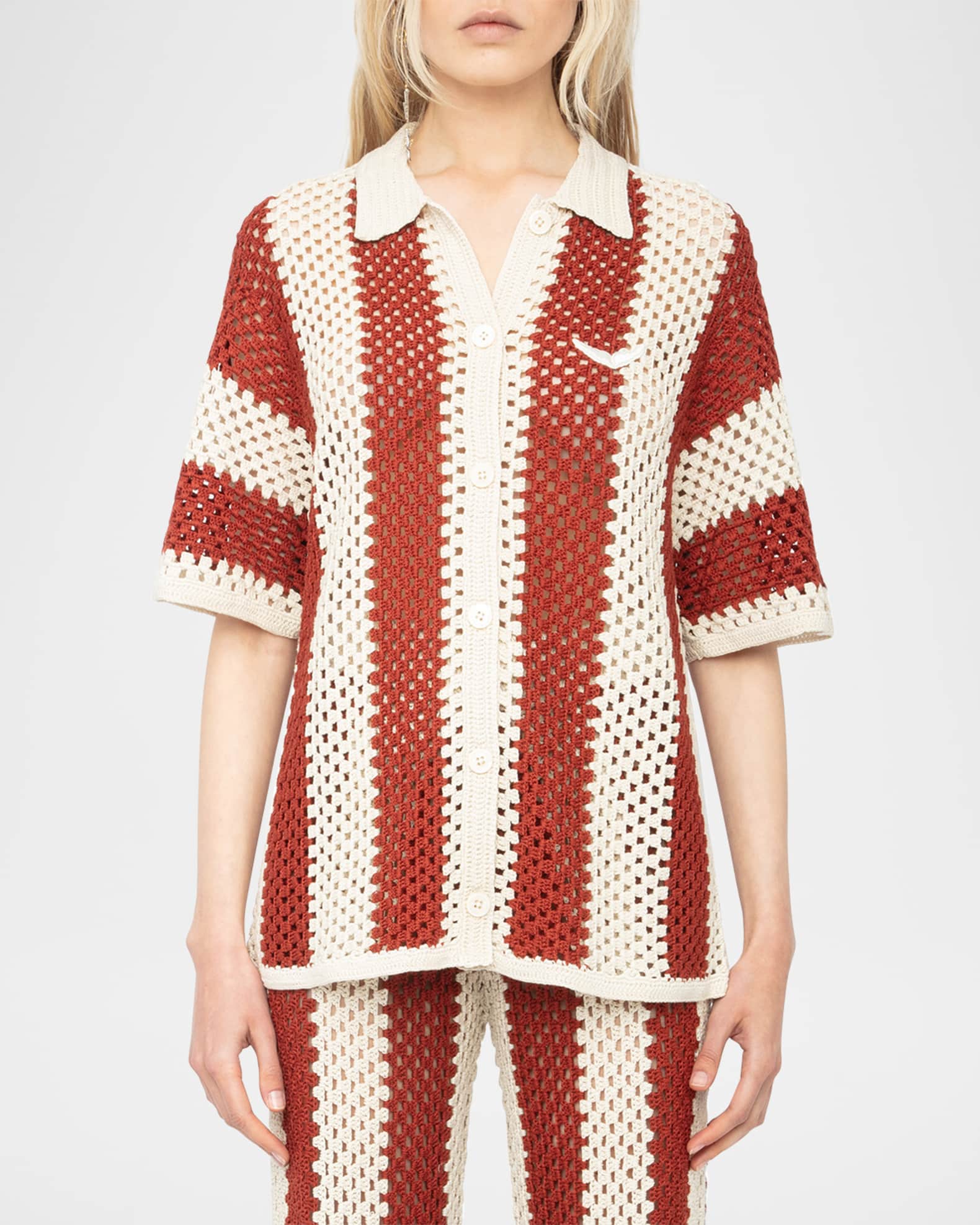 Zadig & Voltaire Ciara Striped Crochet-Knit Shirt | Neiman Marcus
