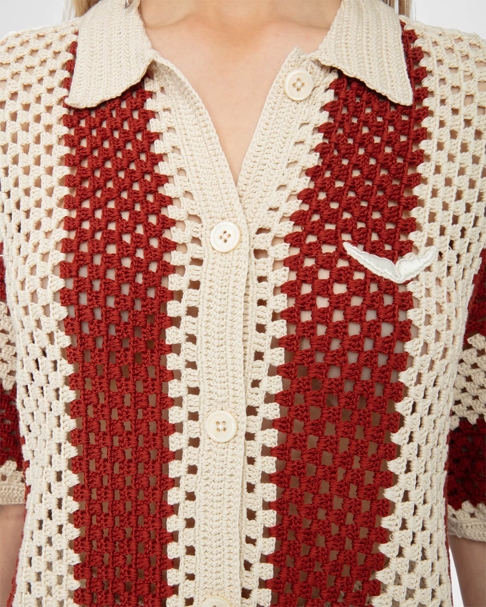 Zadig & Voltaire Ciara Striped Crochet-Knit Shirt | Neiman Marcus