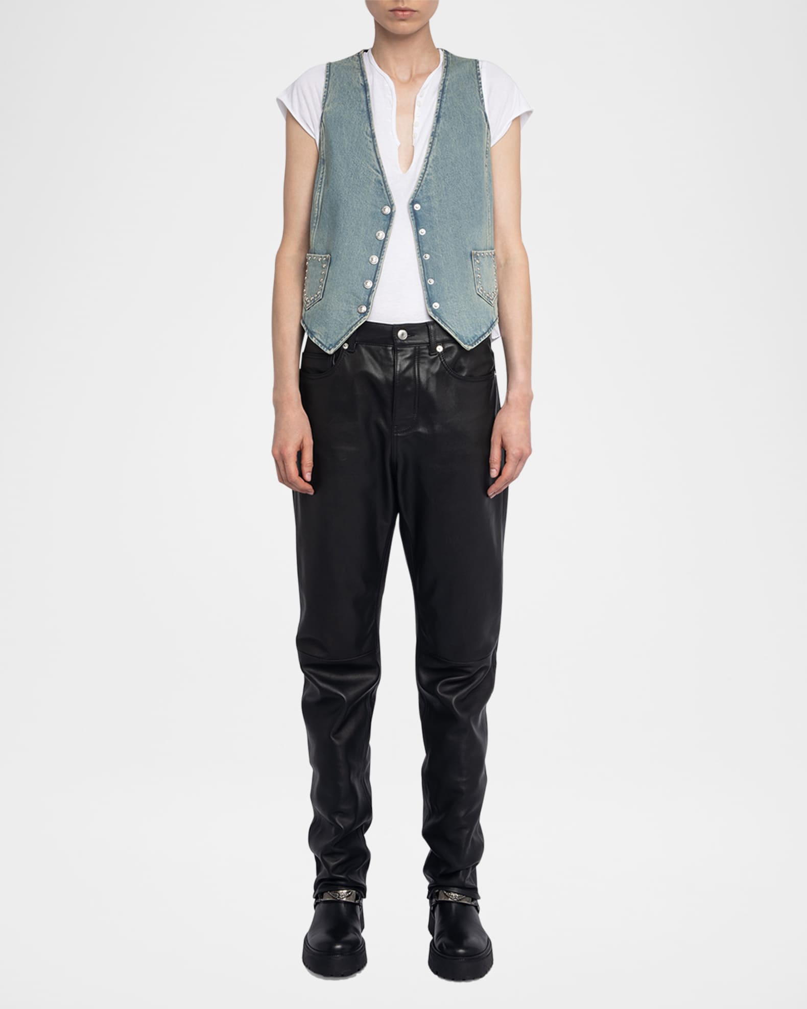 Zadig & Voltaire Gillier Studded Denim Vest | Neiman Marcus