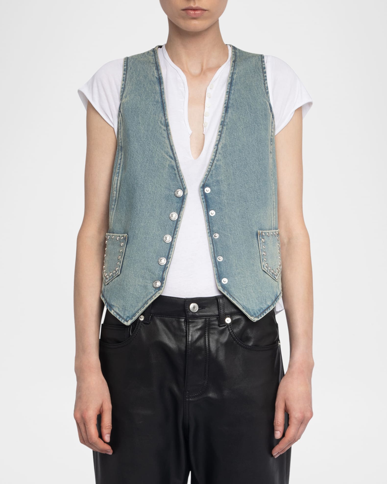 トップス AFB STUDDED DENIM VEST Studded Denim Vest – Rodéo Boutique