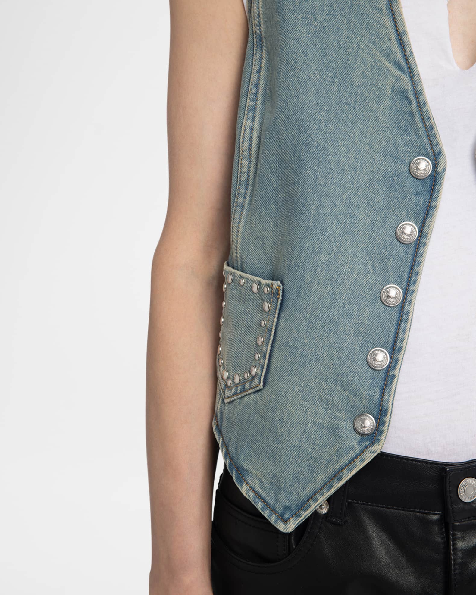 Zadig & Voltaire Gillier Studded Denim Vest | Neiman Marcus