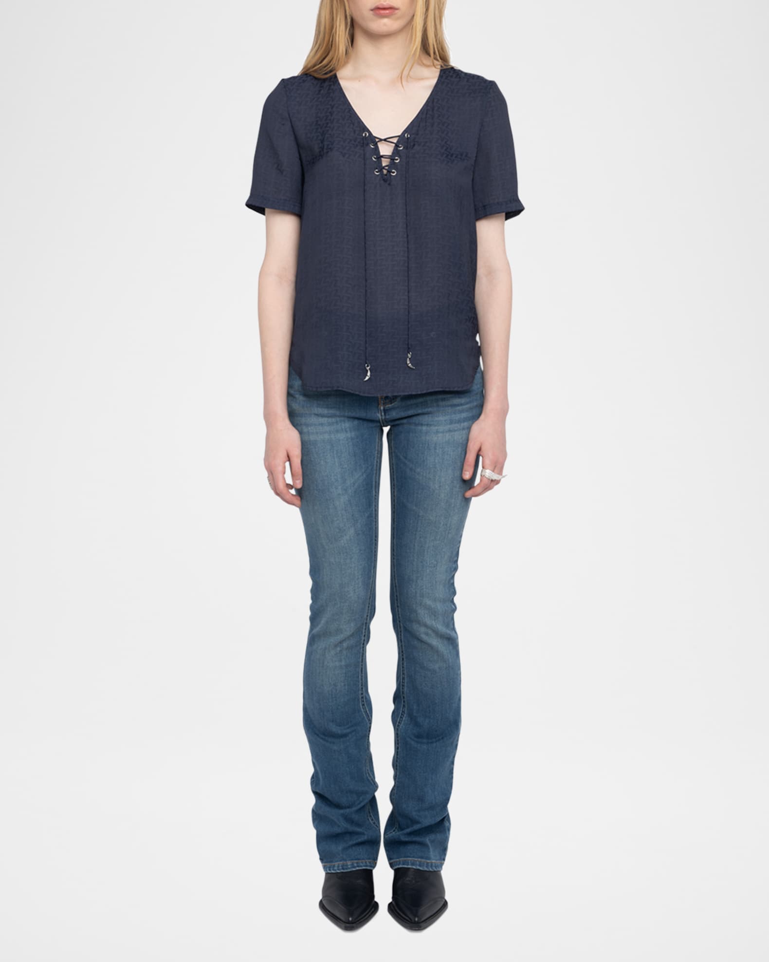 Terzo Jacquard Satin Lace-Up Top 1