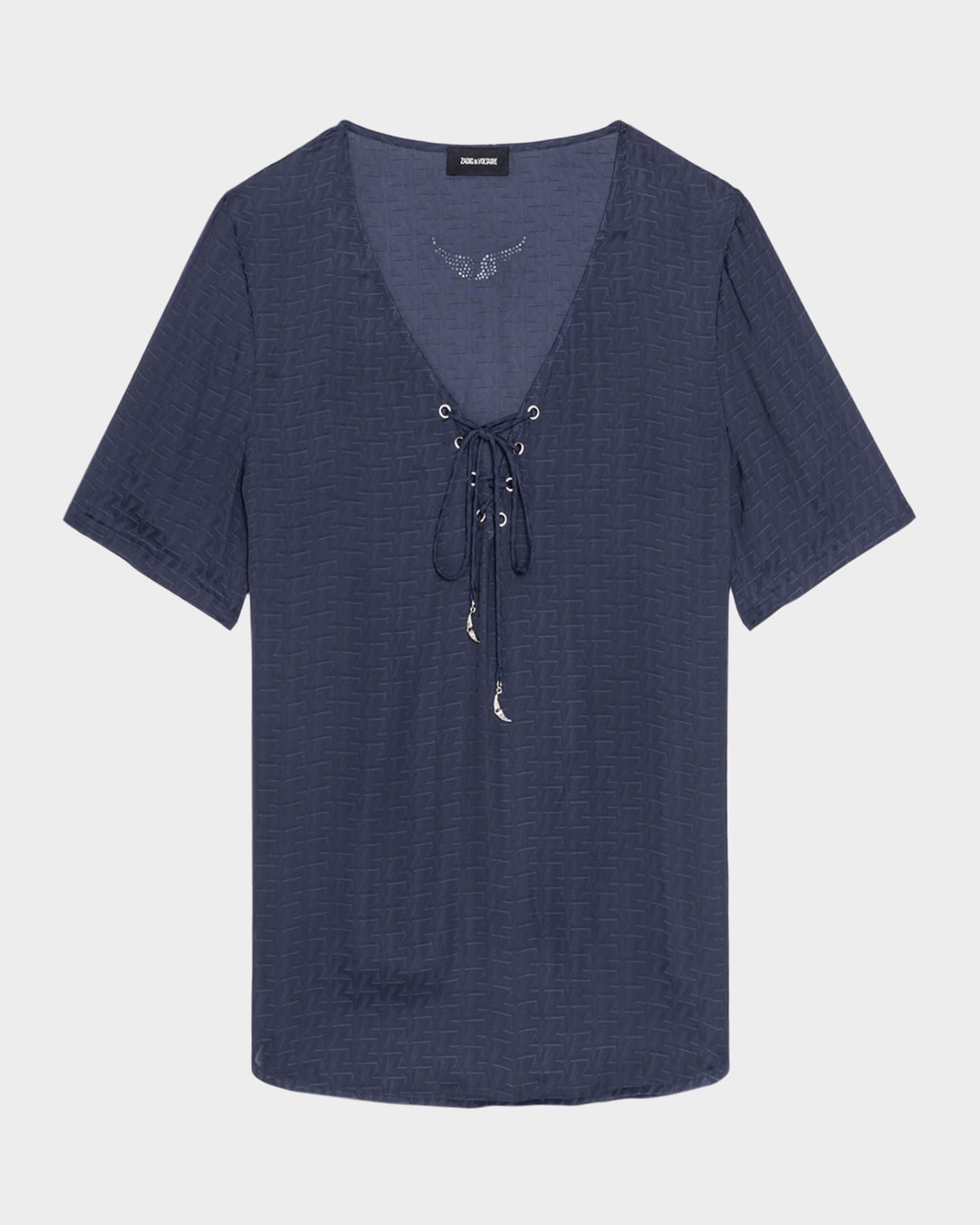 Terzo Jacquard Satin Lace-Up Top 0