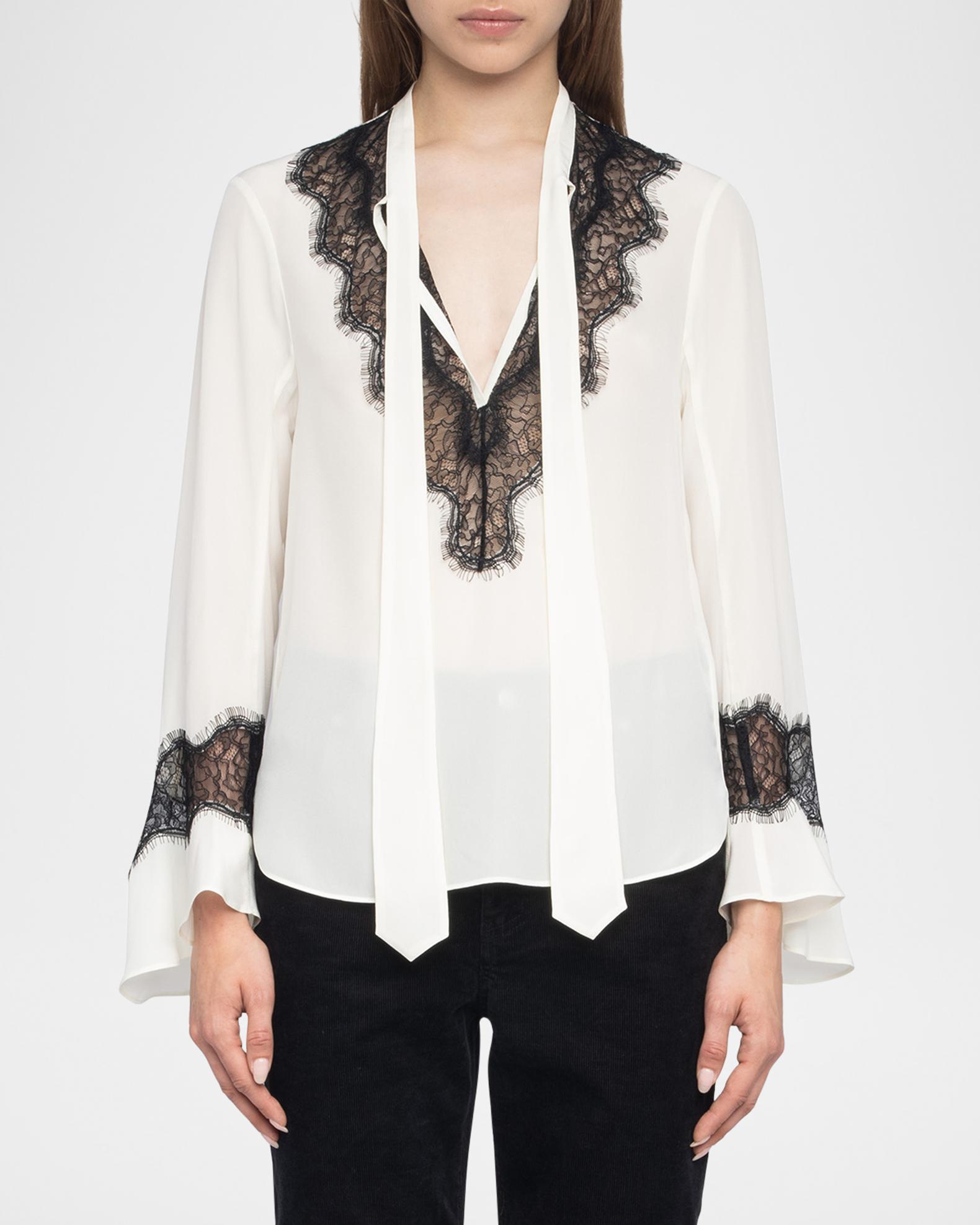 Zadig & Voltaire Tuan Lace Crepe de Chine Blouse | Neiman Marcus