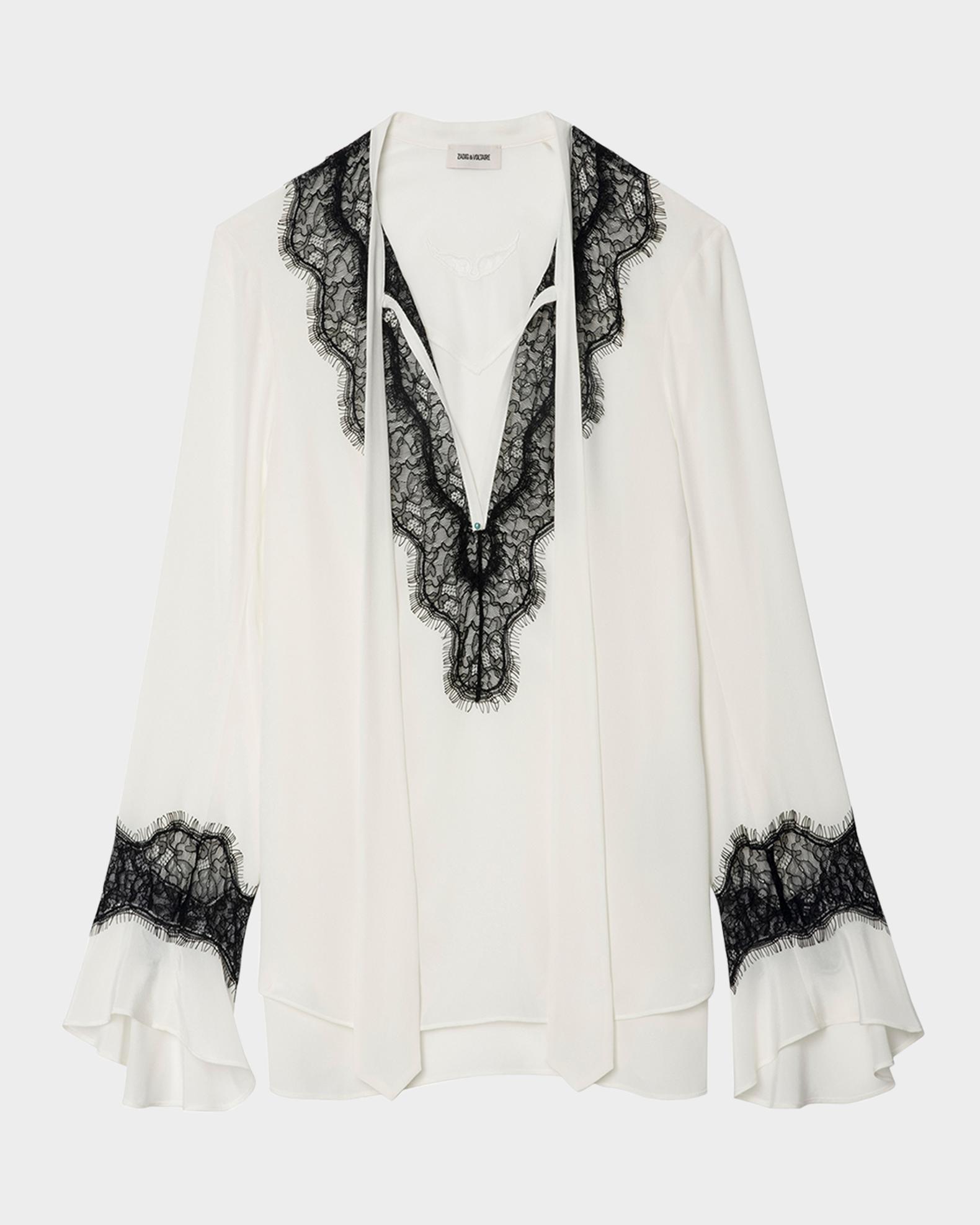 Zadig & Voltaire Tuan Lace Crepe de Chine Blouse | Neiman Marcus