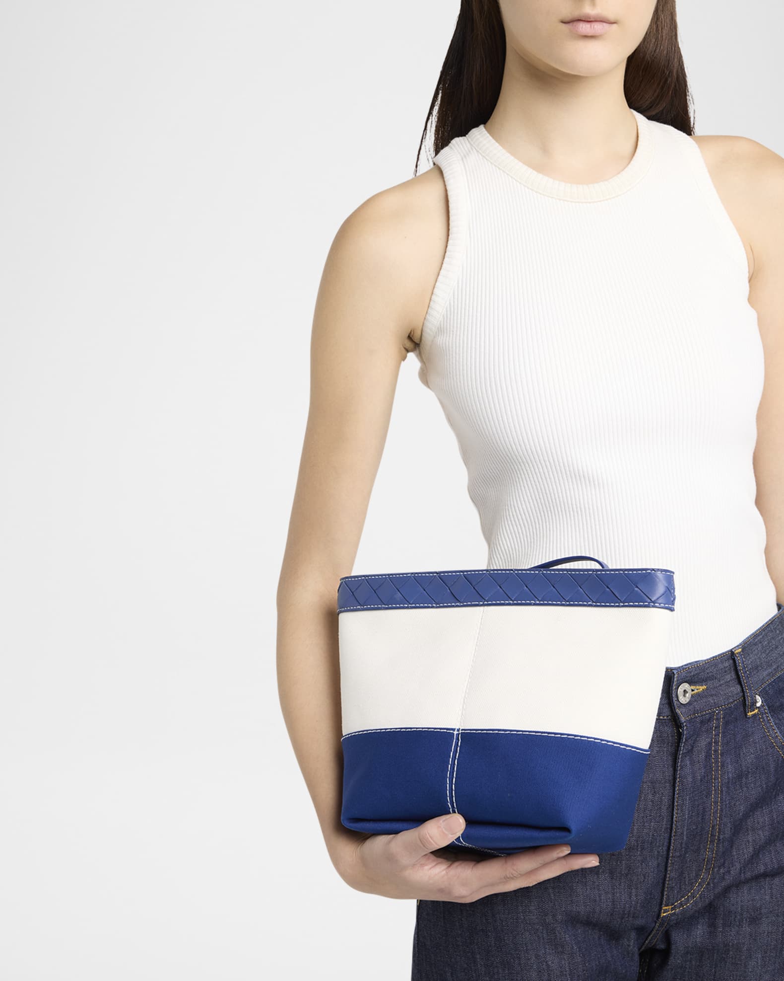 Leather-Trim Canvas Pouch Bag 1