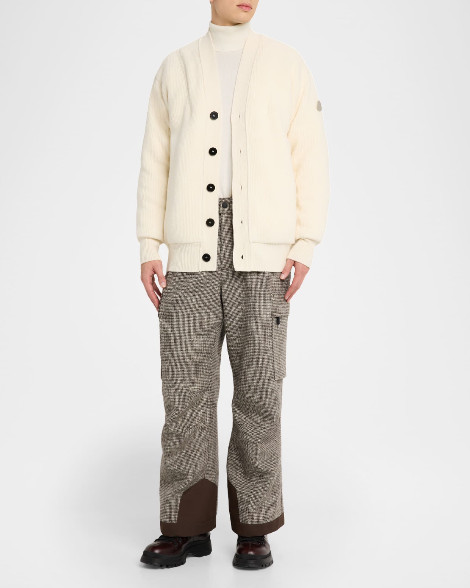 Moncler Grenoble Men's Houndstooth Wool Ski Pants with Detachable