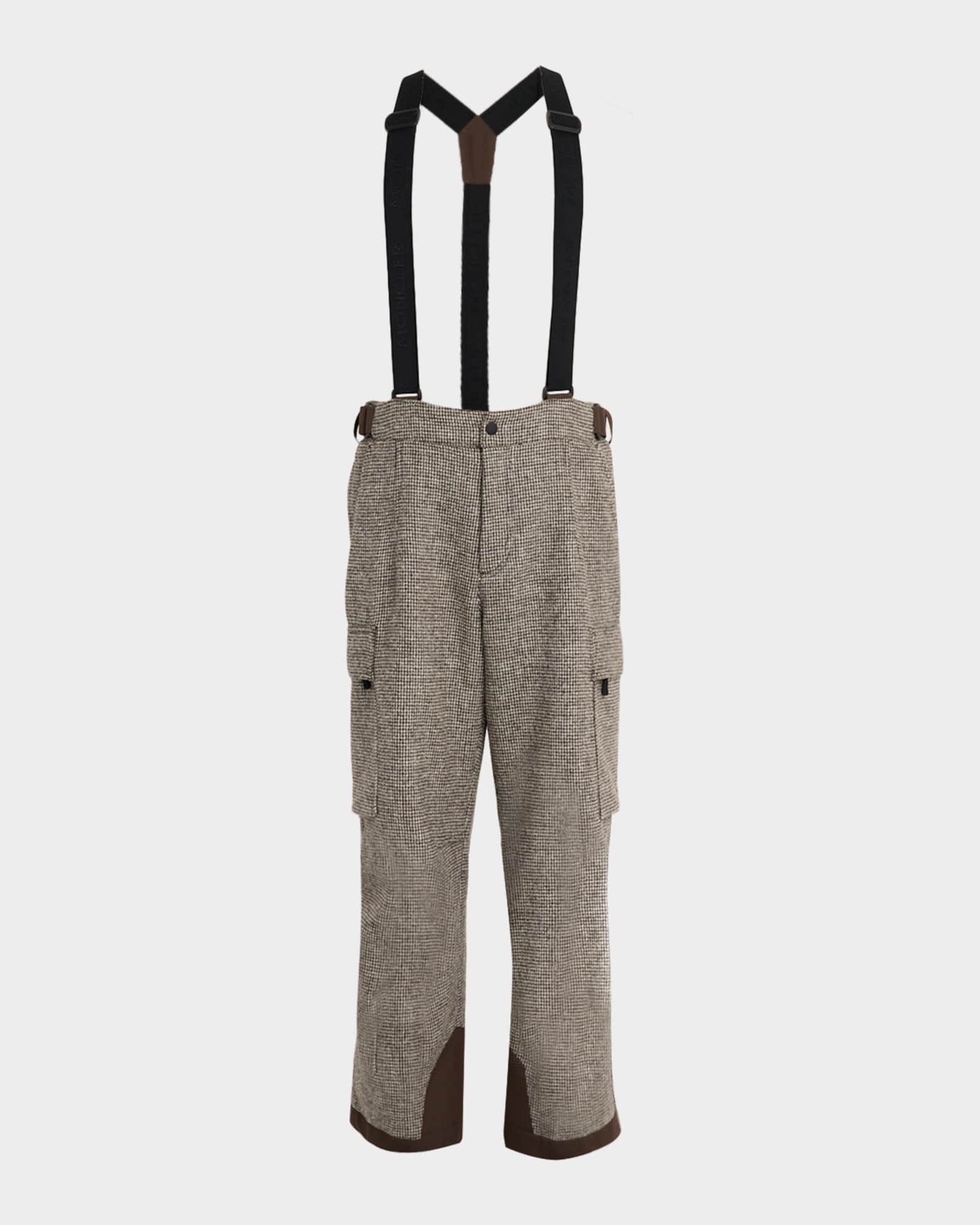 Moncler Grenoble Men's Houndstooth Wool Ski Pants with Detachable