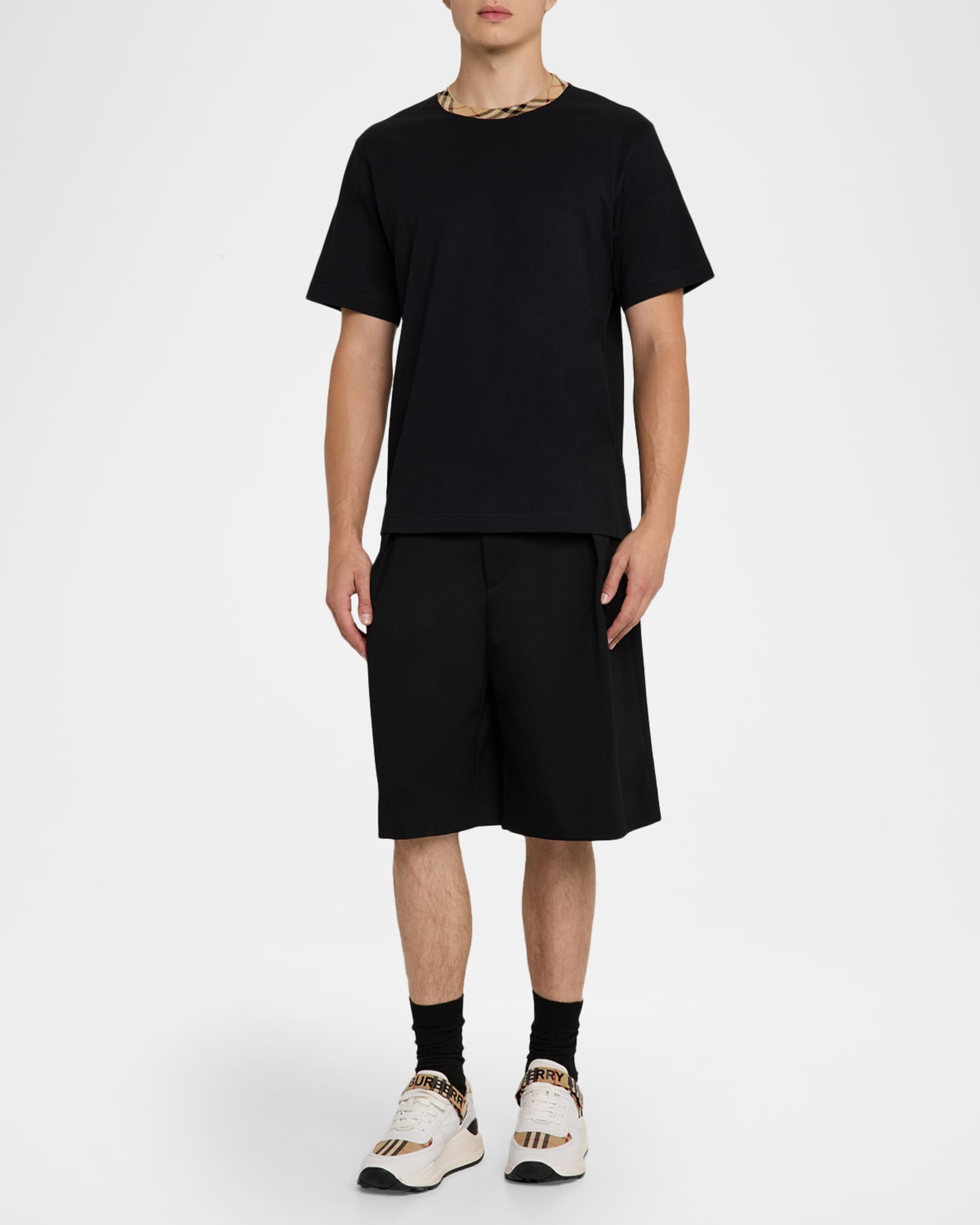 Burberry Men's Cotton Check-Trim Crewneck T-Shirt | Neiman