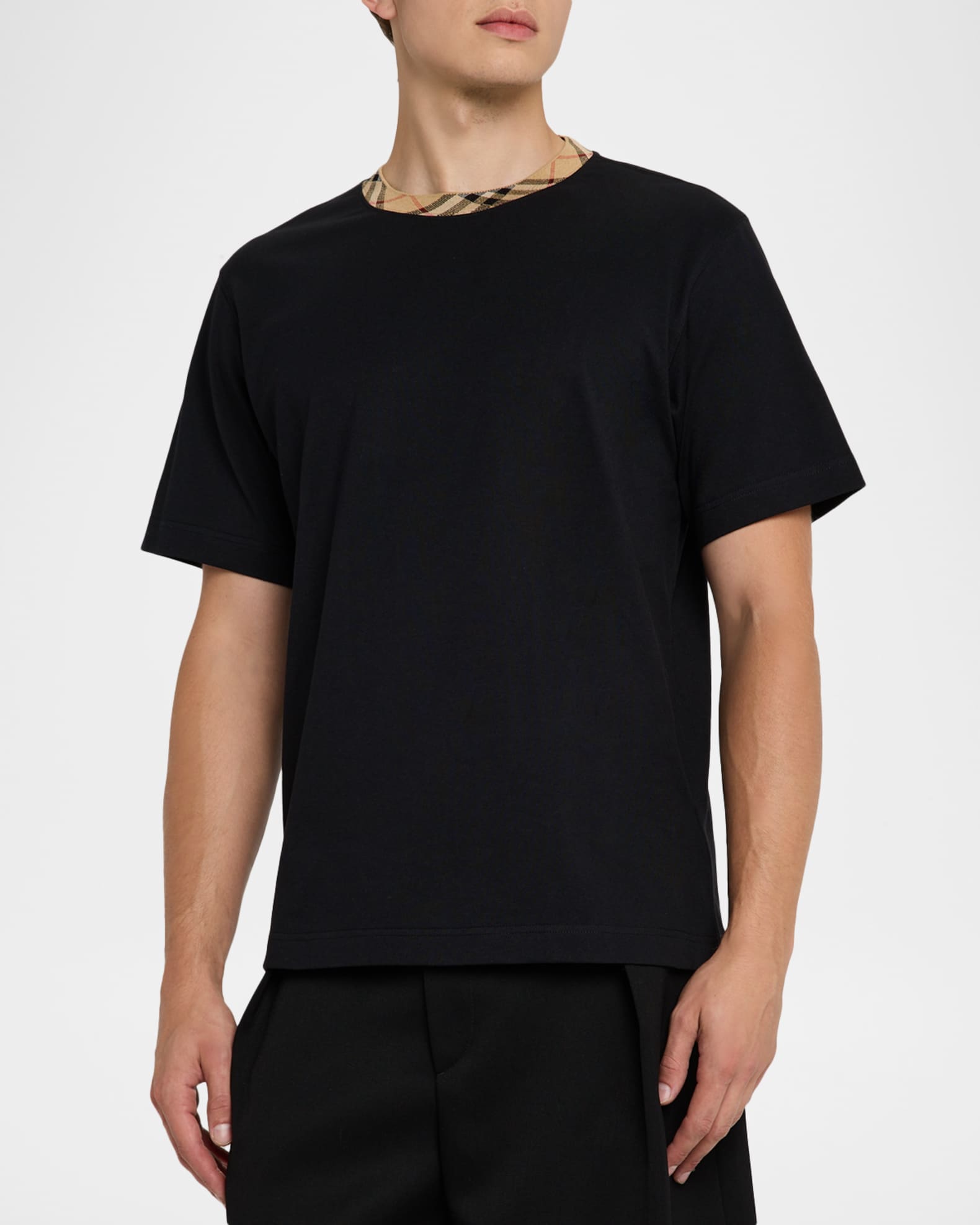 【送料&関税込】Burberry Checked Crewneck T-shirt Burberry Check Label Cotton Crewneck T-Shirt | Saks Fifth Avenue