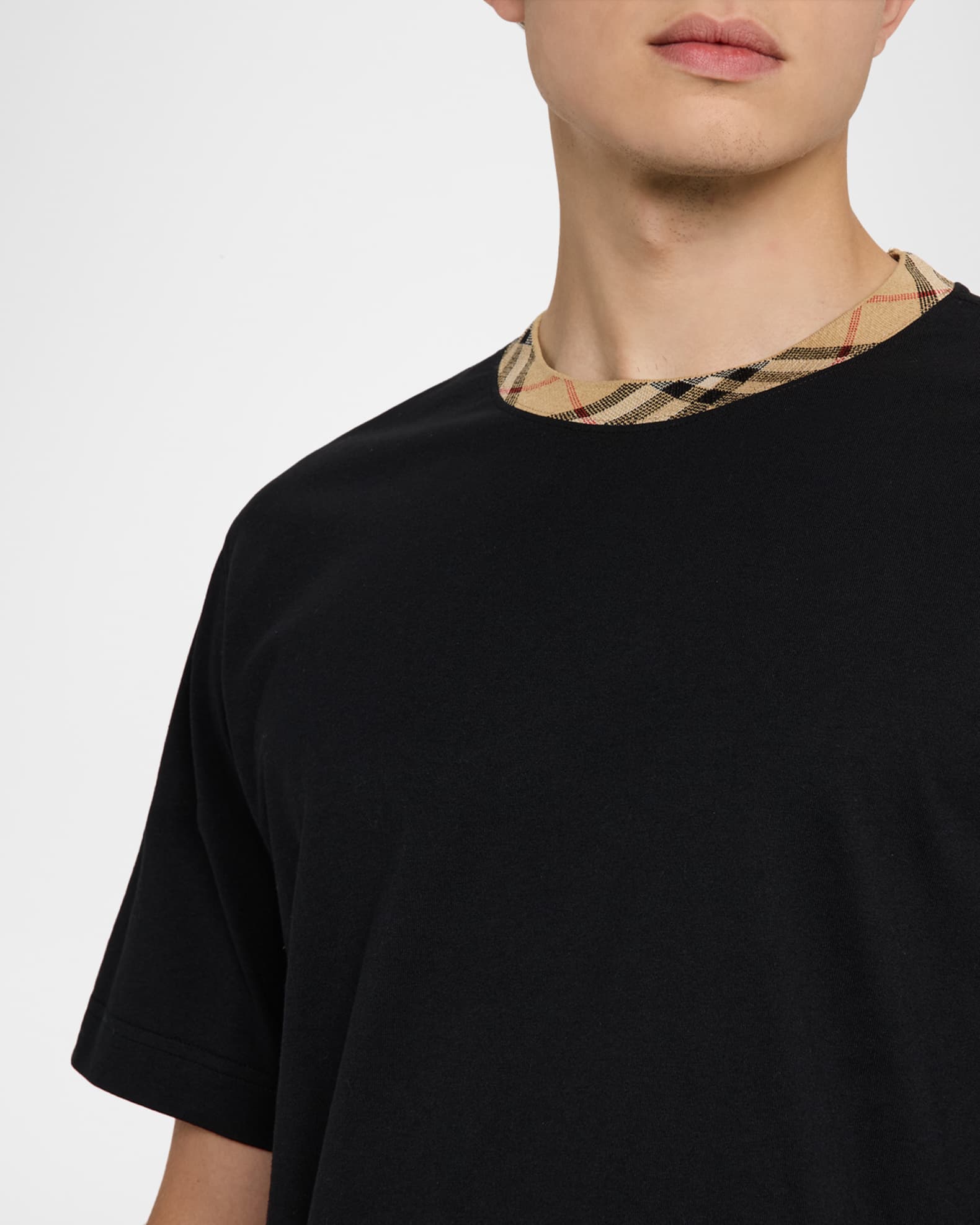 Burberry Men's Cotton Check-Trim Crewneck T-Shirt | Neiman