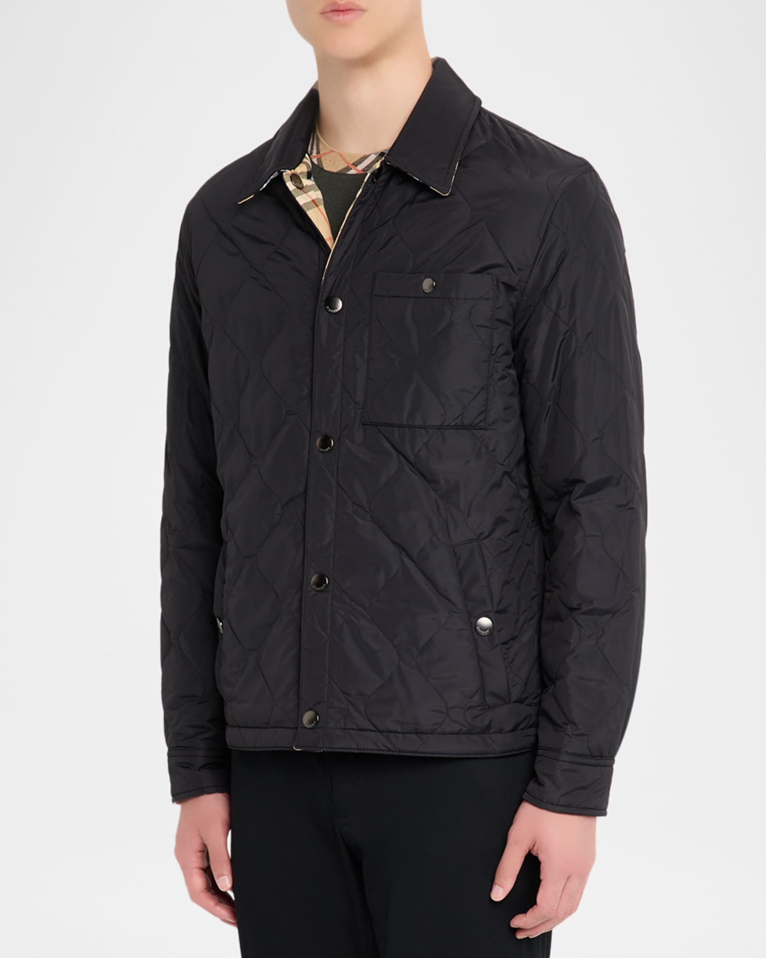 Burberry Men's Reversible Check Quilted Nylon Overshirt | Neiman