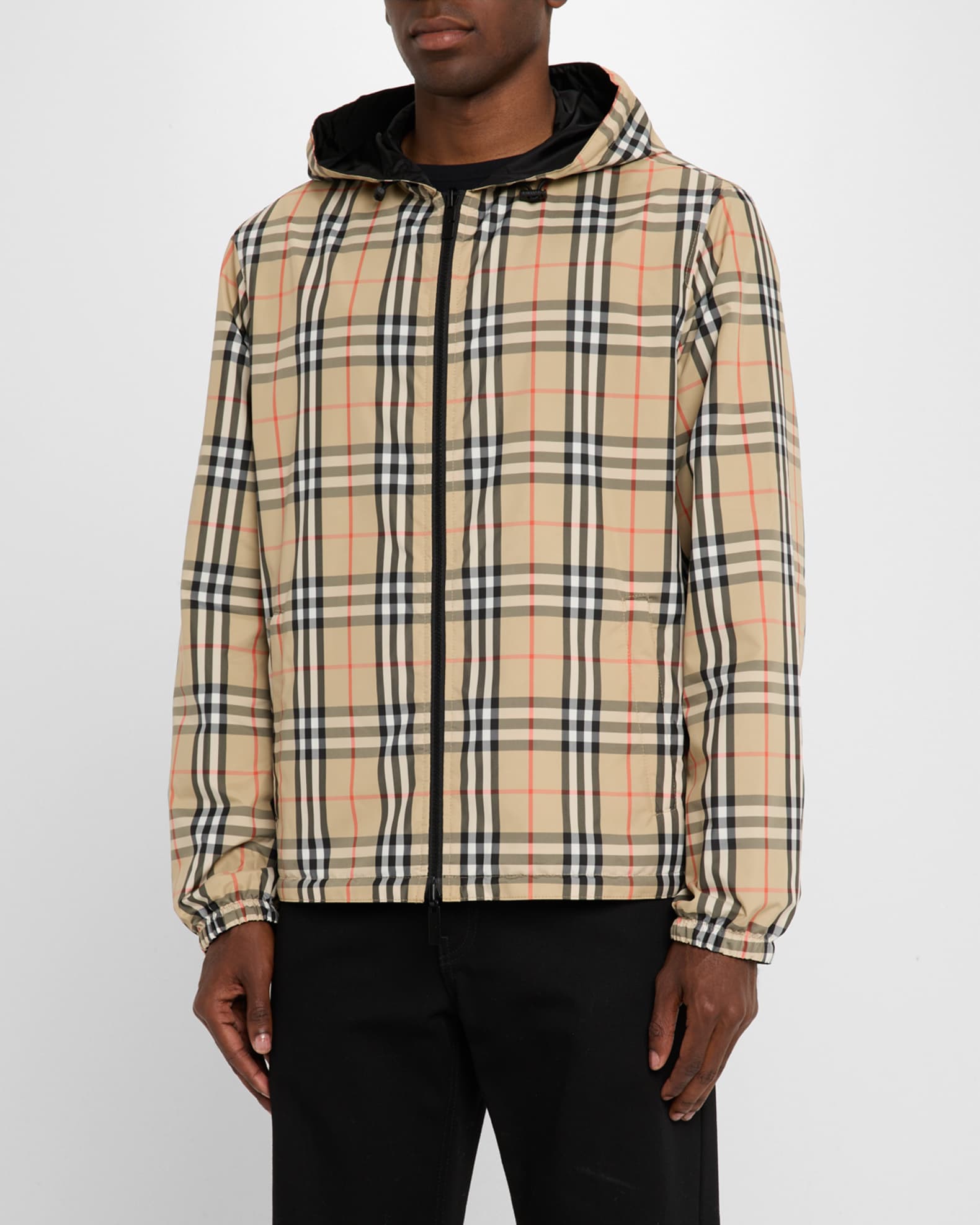 Burberry Men's Check Hooded Jacket | Neiman Marcus