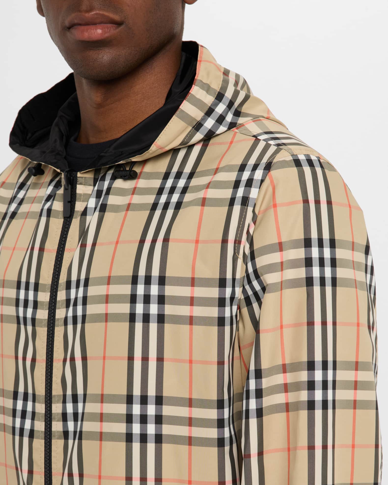 Burberry Men's Check Hooded Jacket | Neiman Marcus